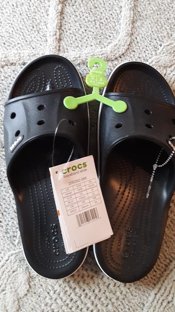 Crocs Adult Bayaband Slide Sandals Black/White Women’s 6 NWT