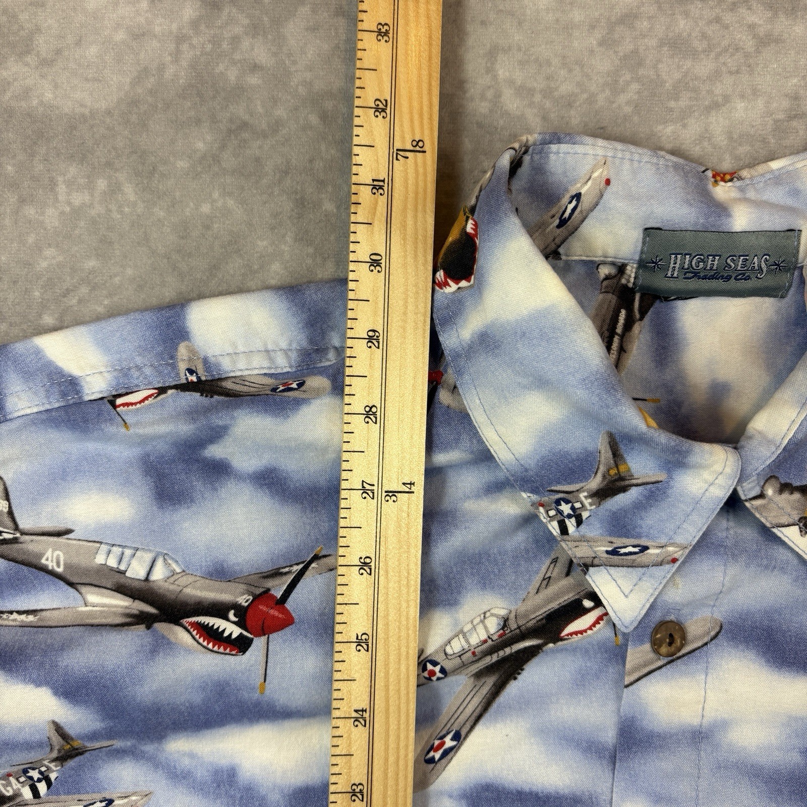 High Seas Trading Co Button Up Shirt Mens XL Blue Fighter Planes World War USA