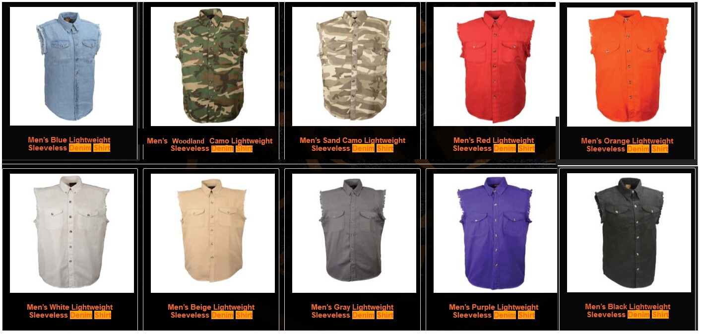 Sleeveless Denim Shirt Biker Motorcycle Button Down Muscle 10 Colors t-shirt