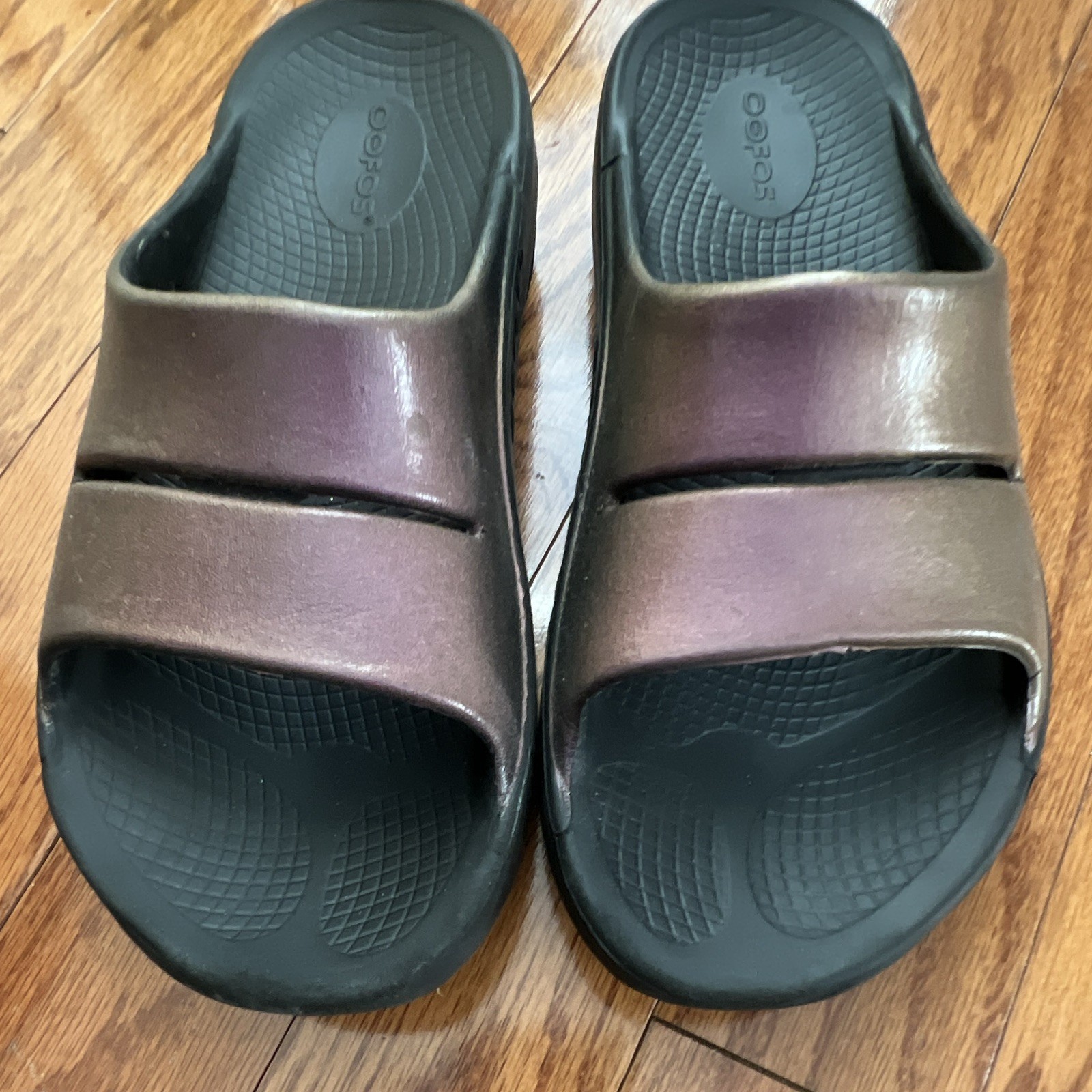 OOFOS Women’s Black Purple Rubber Slide Sandals Slip On Solid US 10