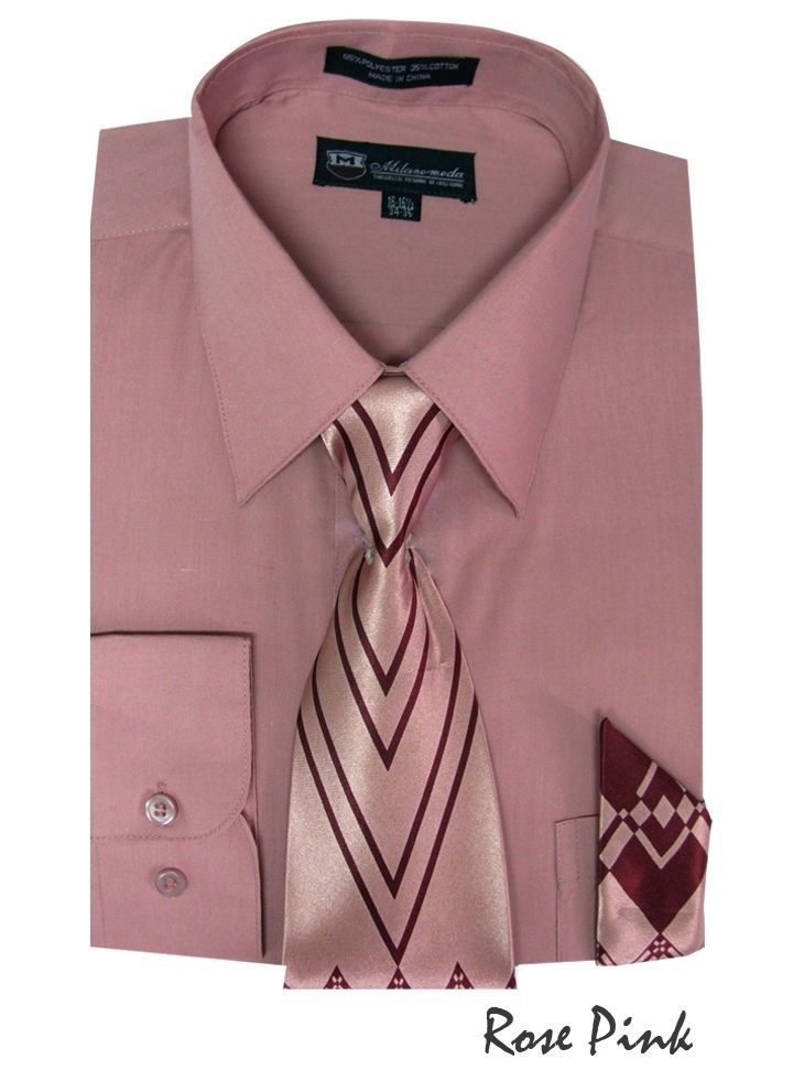 Men’s Cotton Blend Classic Dress Shirt with Tie and Handkerchief 25 colors SG21A