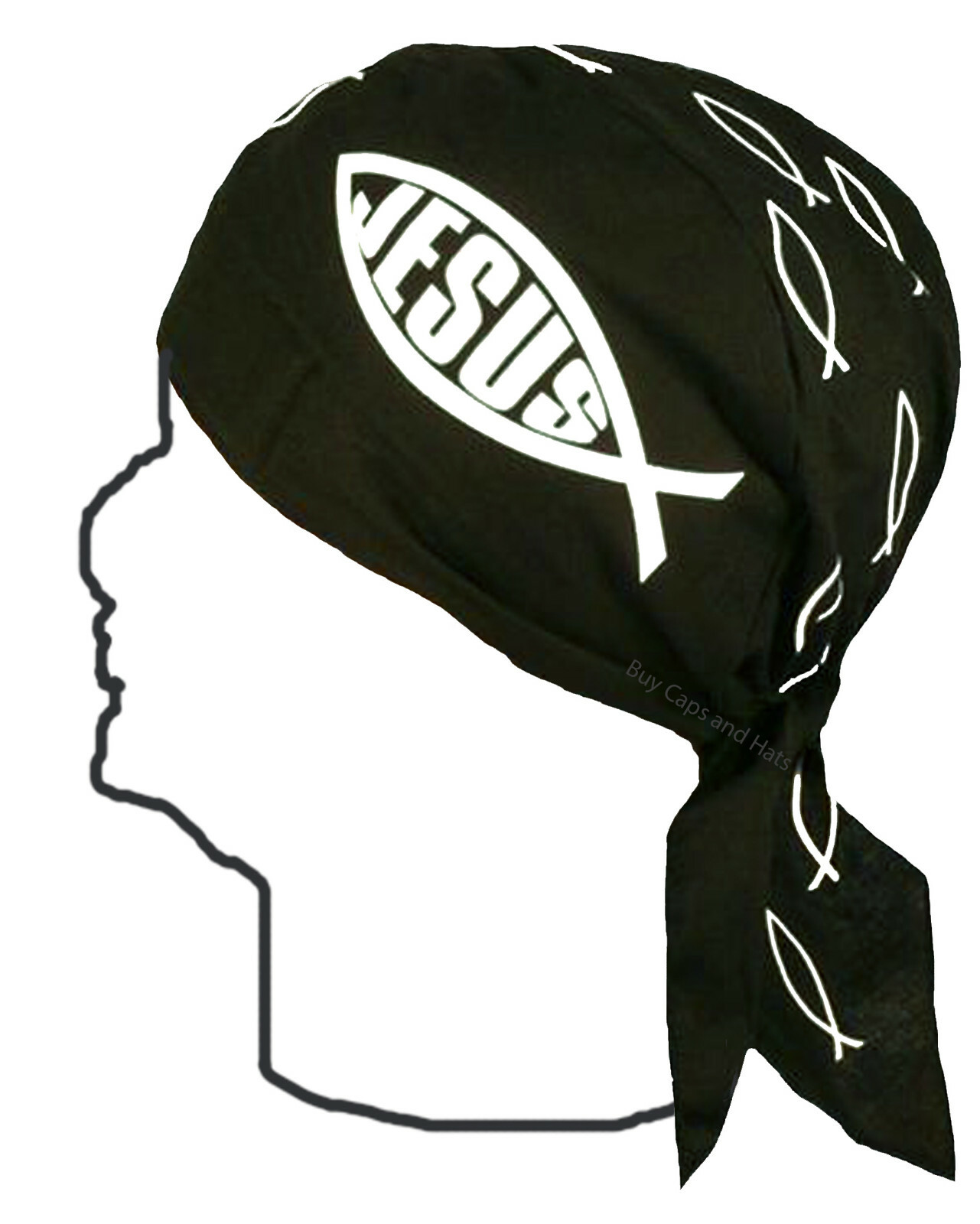 Christian Doo Rag Motorcycle Skull Cap Religious Chemo Bandana Cover Fish Symbol