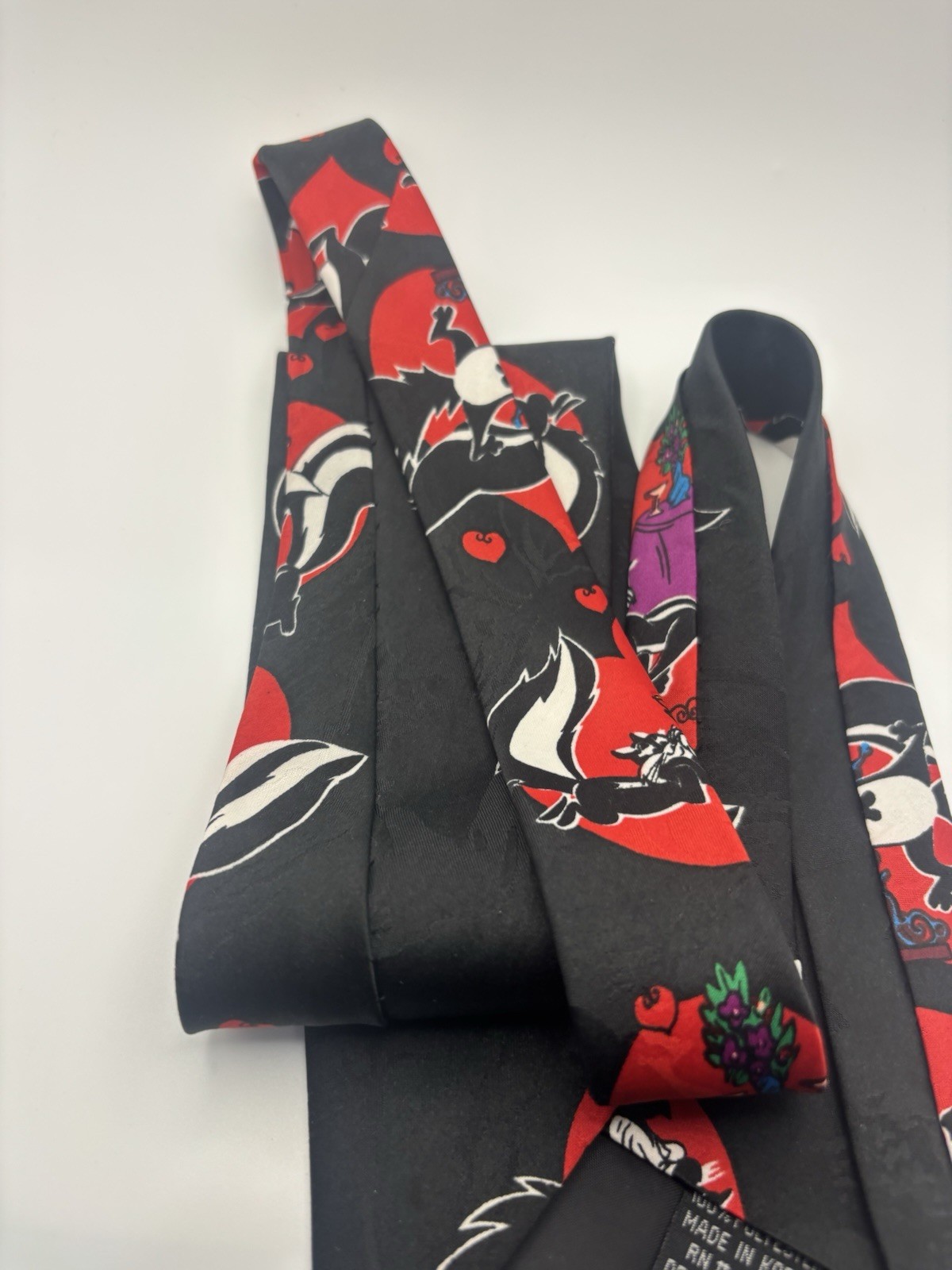 Vintage Looney Tunes Mania Pepe Le Pew Skunk Tie 1995 Hearts Valentines Day