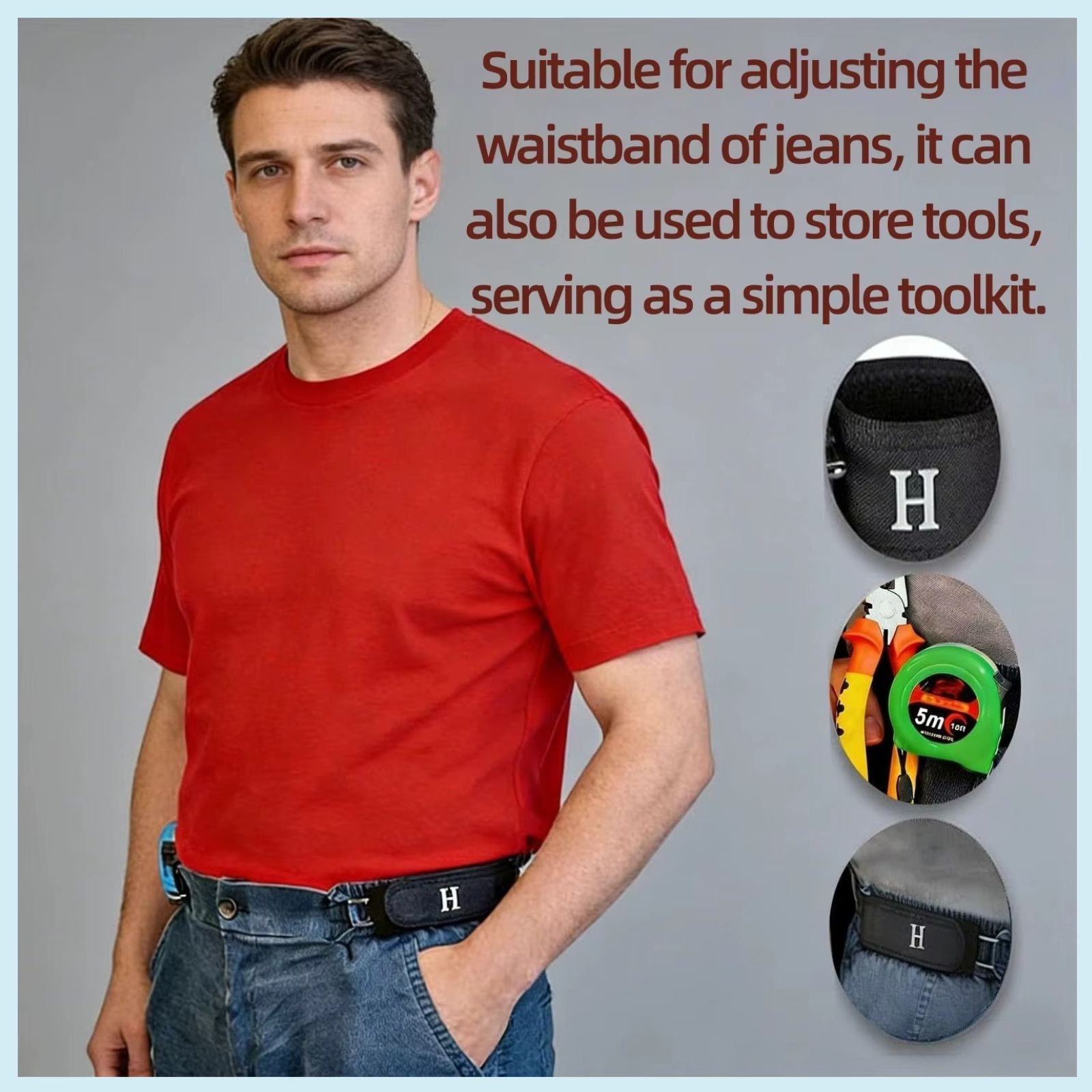 2 Pack No Buckle Elastic Belt Hook Adjustable Invisible Waist Strap Unisex