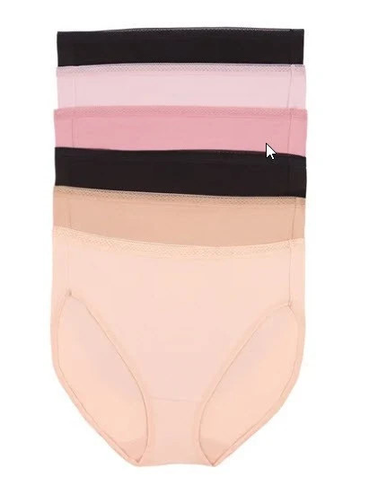 Felina Pima Cotton Blend Hi-cut with Lace Trim Waistband 6 Pack