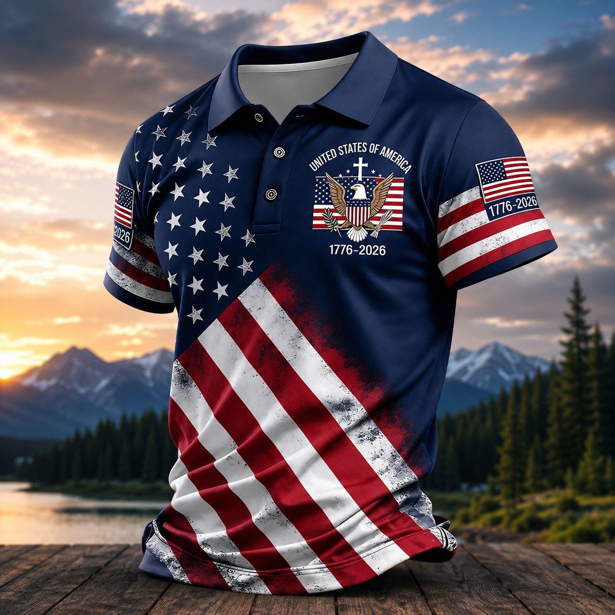 250th Anniversary Patriotic Polo Mens United States Of America 1776-2026 (S-5XL)
