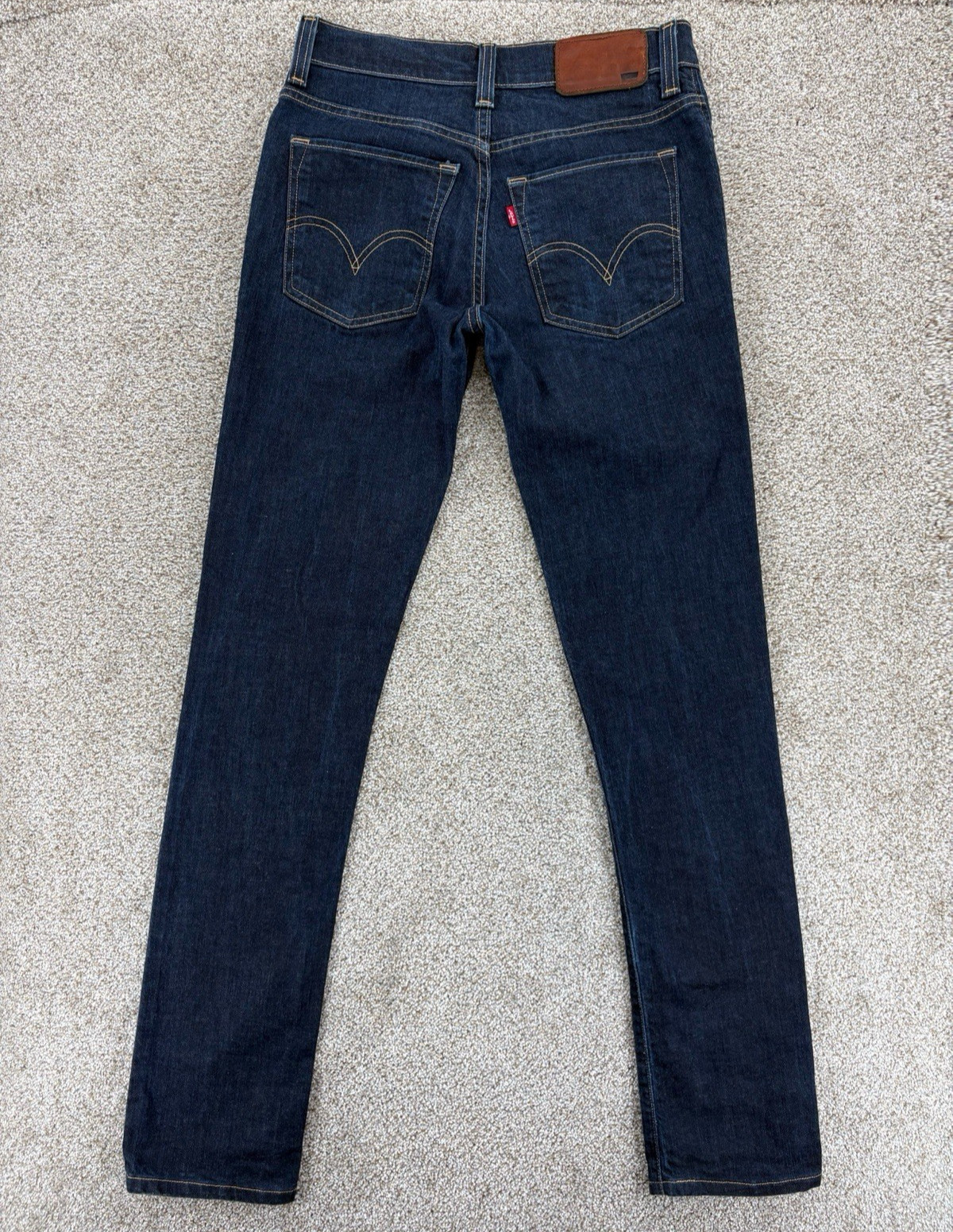 VTG Levis Super Skinny Jeans Mens 32×32 Blue Dark Wash Stretch Leather Patch Y2K