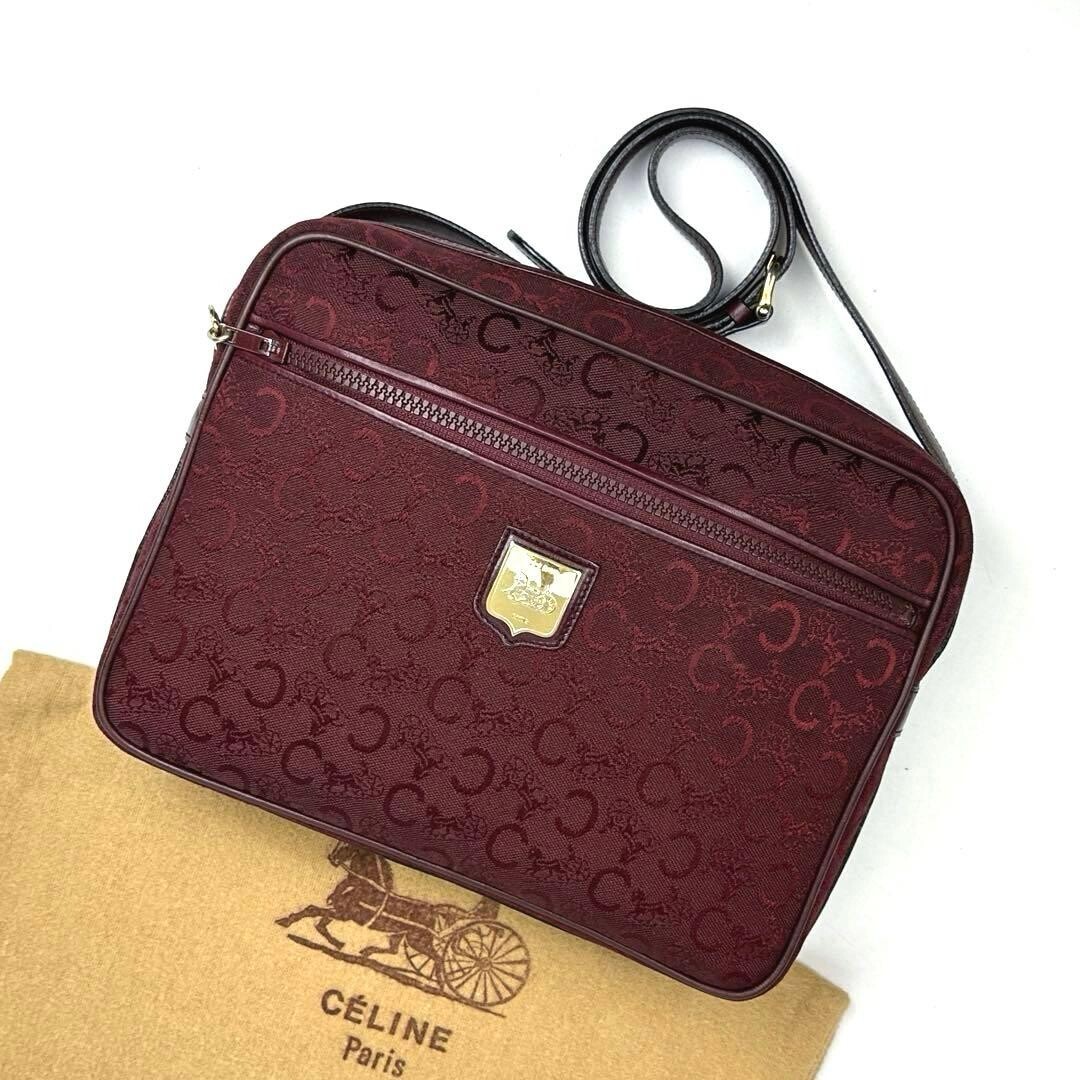 CELINE Shoulder bag C Sulky Macadam Canvas Leather Vintage Auth From Japan