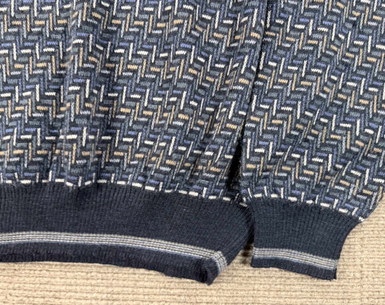 Vintage Florence Tricot Mens Sz L Sweater Multicolor Geometric Grandpa 80s 90s