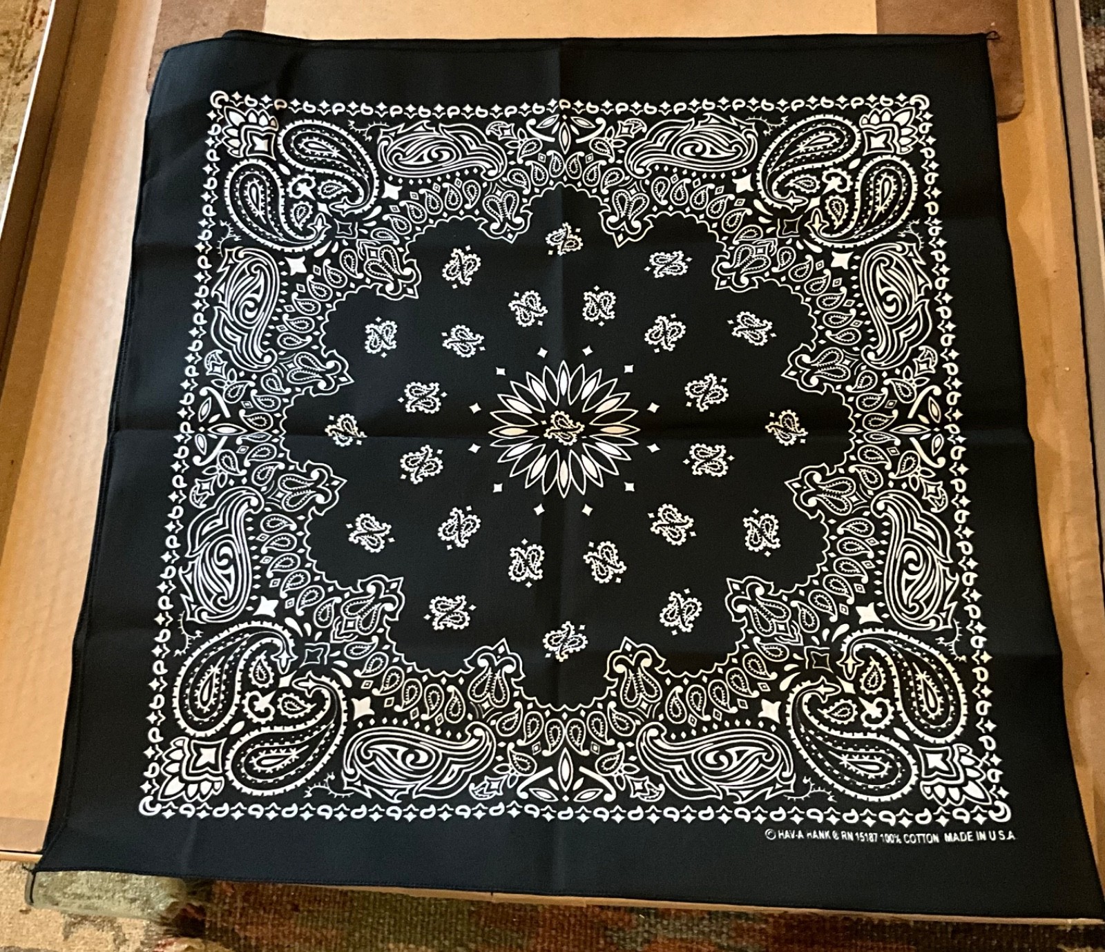 Hav-A-Hank USA Made Cotton Paisley Bandanna 22″X22″ Black & White