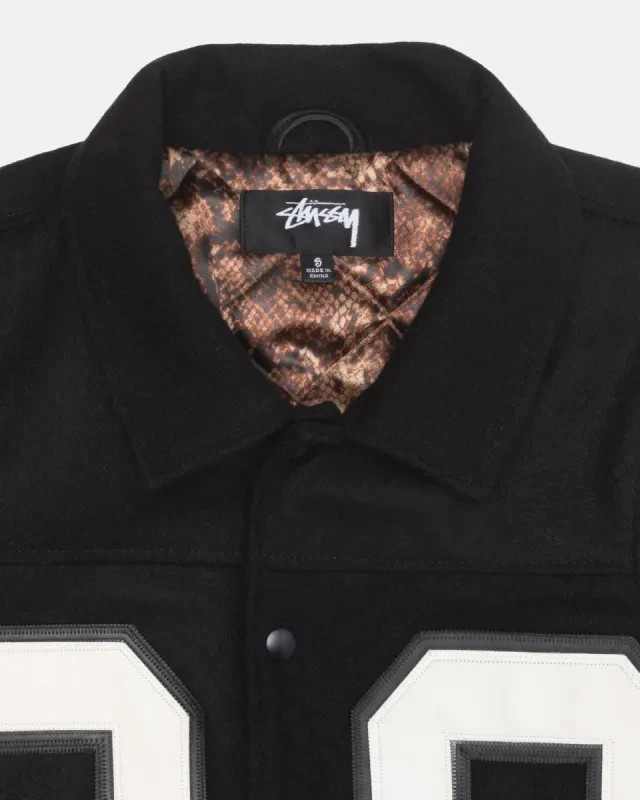 Stussy 80 Wool Varsity Jacket Black White Football Letterman Retro Rare Size