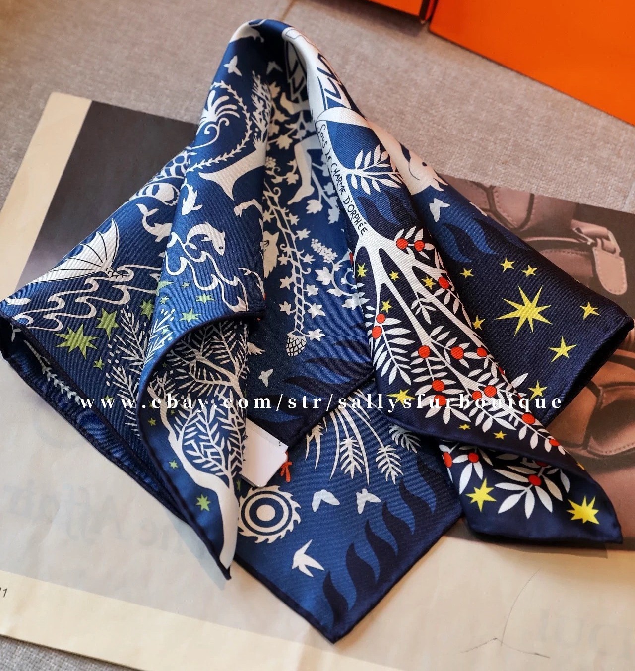 Sallys Boutique 18 Momme Twill Silk Tribal Print Office Bag Necktie Scarf 50cm