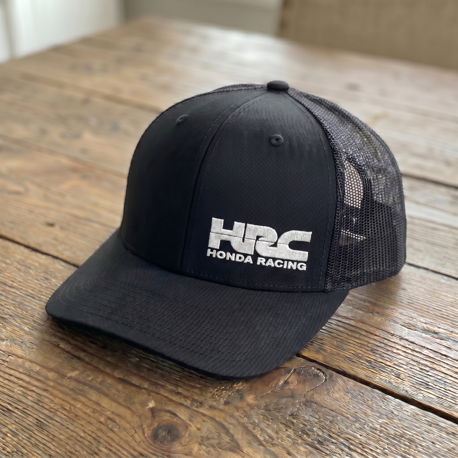 HRC Honda Racing Embroidered Trucker Hat Black Mesh Baseball Cap