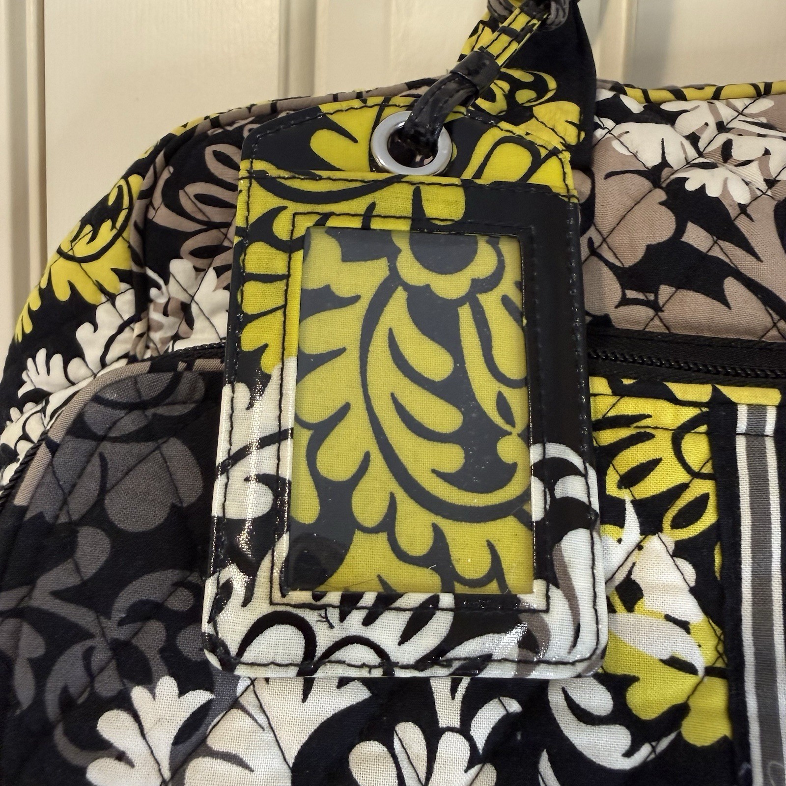 Vera Bradley Fanfare Traveler Weekender Bag Black White Yellow Boho Paisley