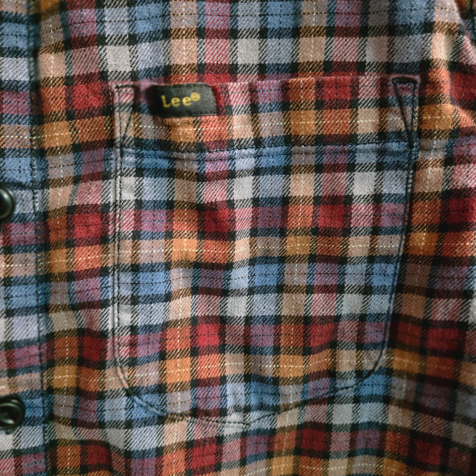 Lee Mens Plaid Flannel Button Down Shirt Medium Red Blue Orange 112339792