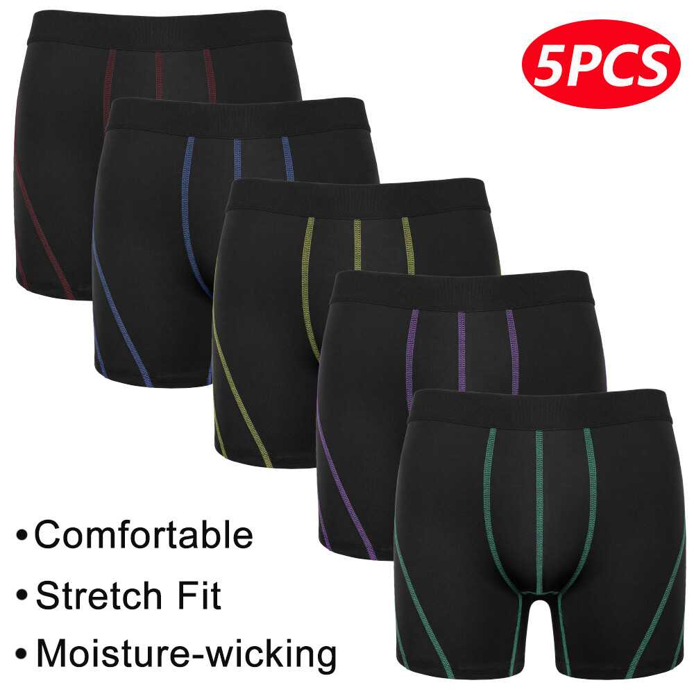 5PCS Anti-Chafing Mens Boxer Briefs Shorts Long Legs Underpants Trunks Underwear