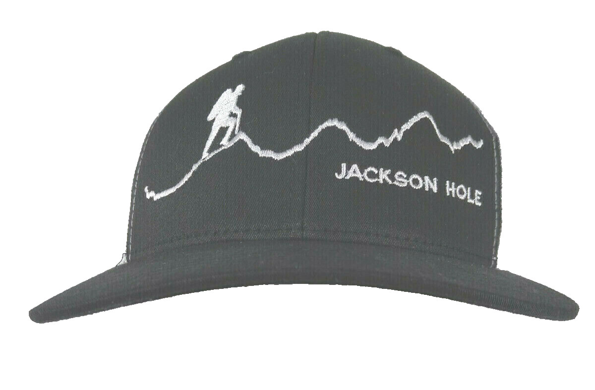 Jackson Hole Wyoming Hat Cap Black & White Mesh