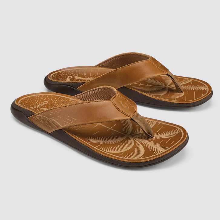 NEW SEAL OluKai Tuahine Men’s Fox Waterproof Leather Sandals Comfort Flip Flops