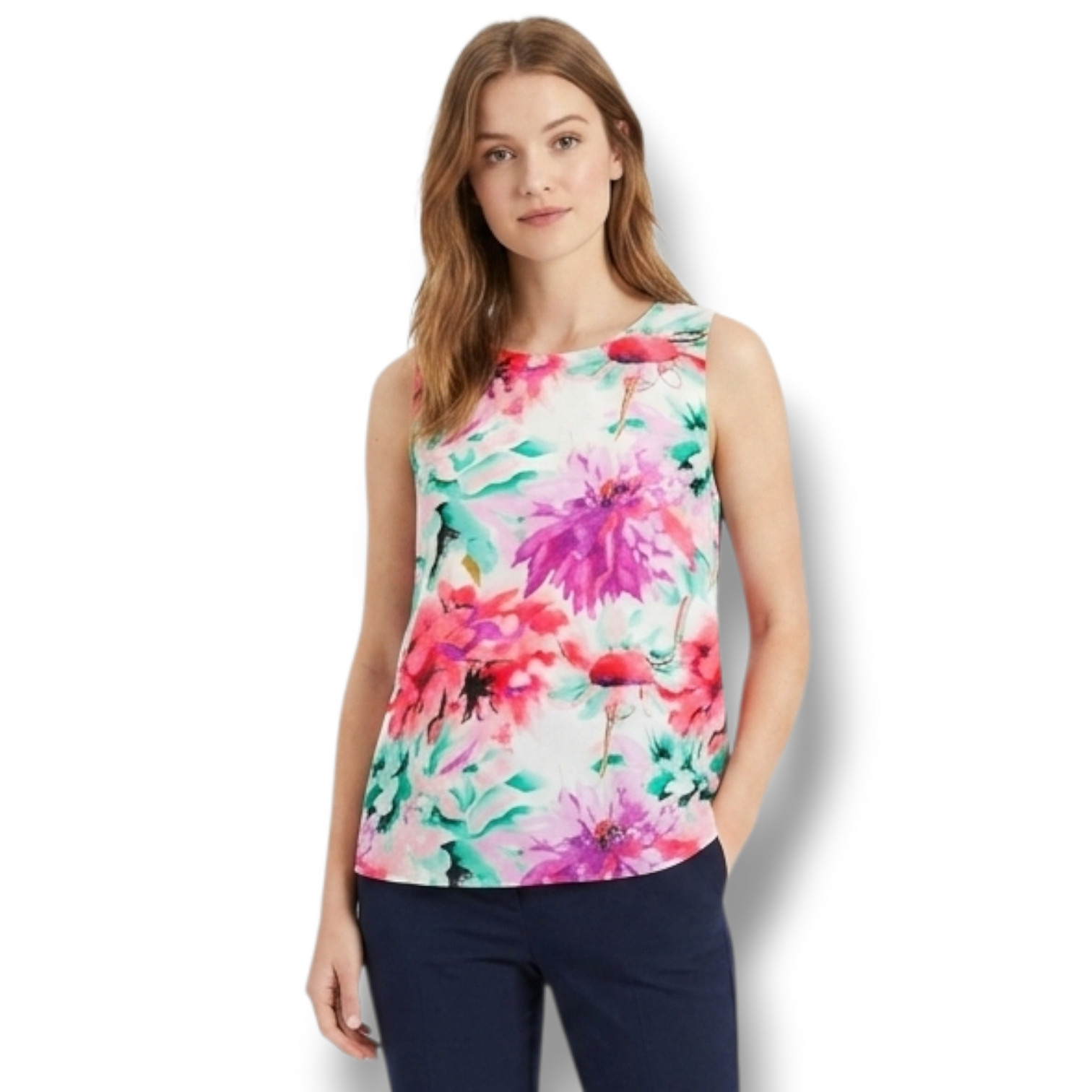 C&E Women’s Multicolor Floral Layered Blouse Large Polyester Spandex Blend