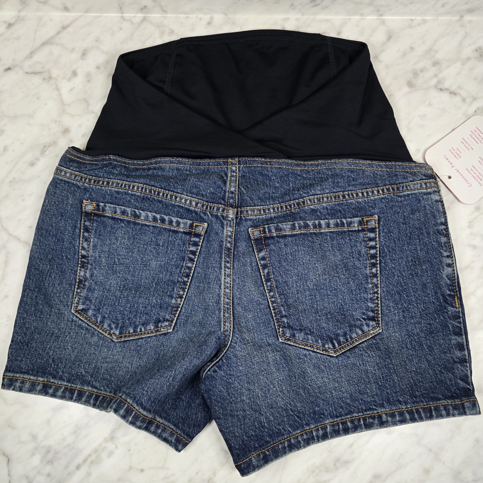 Isabel Maternity Shorts Crossover Panel Midi Short 4 In Inseam Medium Wash