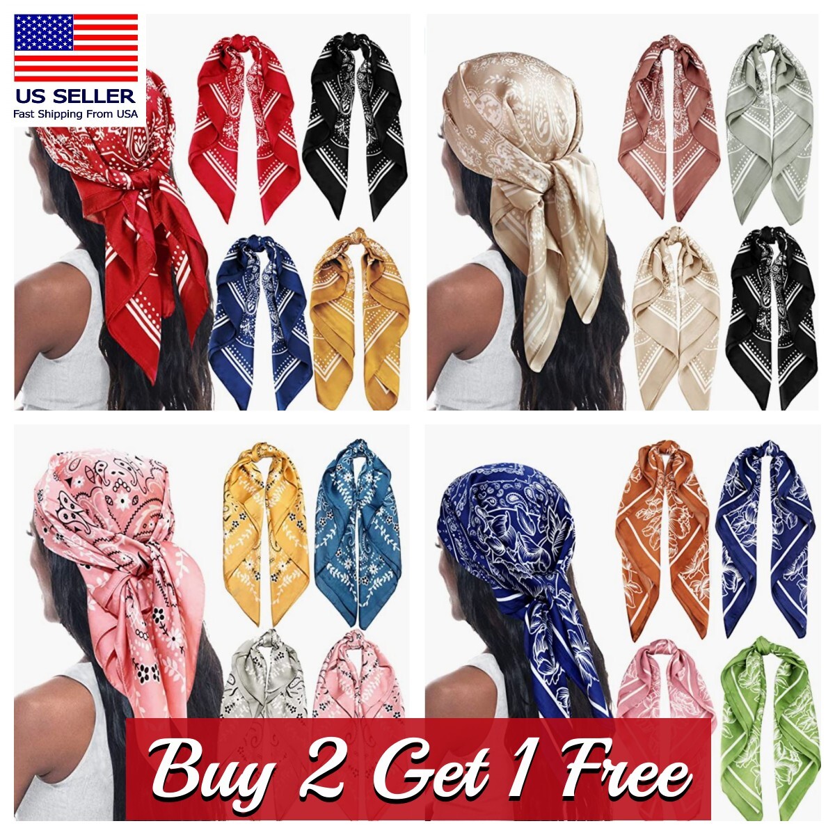 Square Satin Scarf Silk Feel Neckerchief Head Neck Wrap Paisley Bandanna 27″x27″