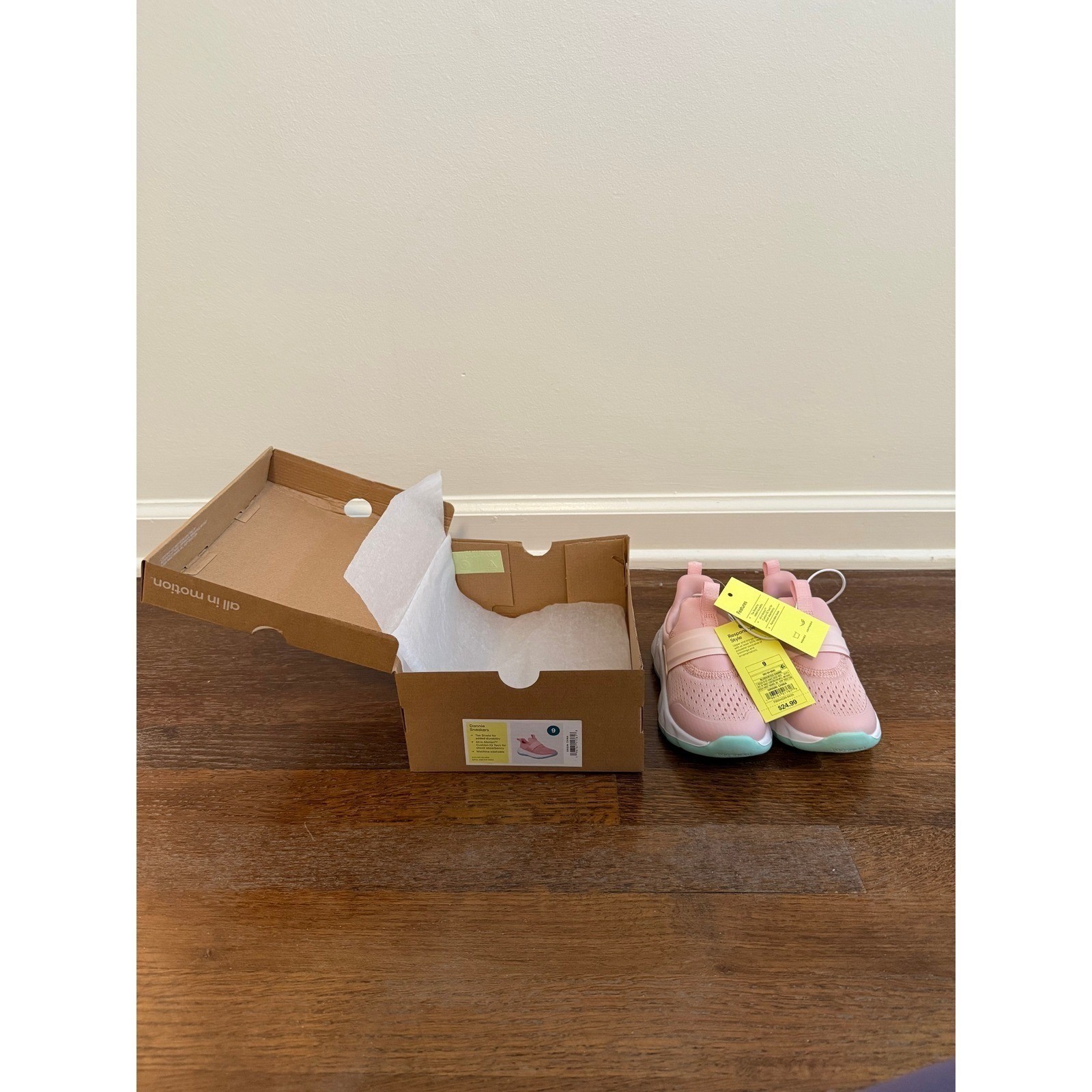 All in Motion Gennie Sneakers Kids Pink Mint Green Slip On Athletic Shoes Size 9