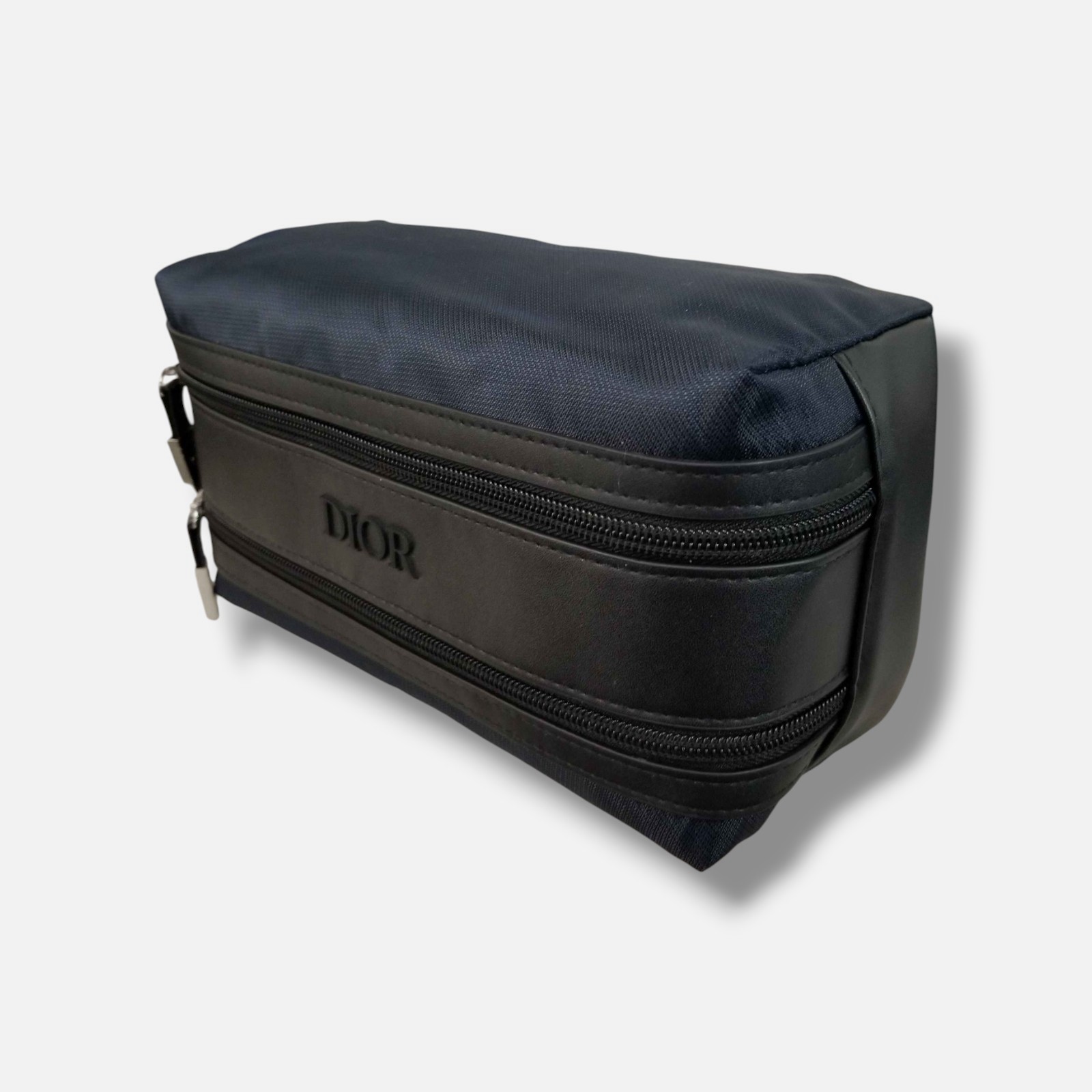 Christian Dior Men’s Blue Black Faux-Leather Logo Toiletry Travel Pouch Bag