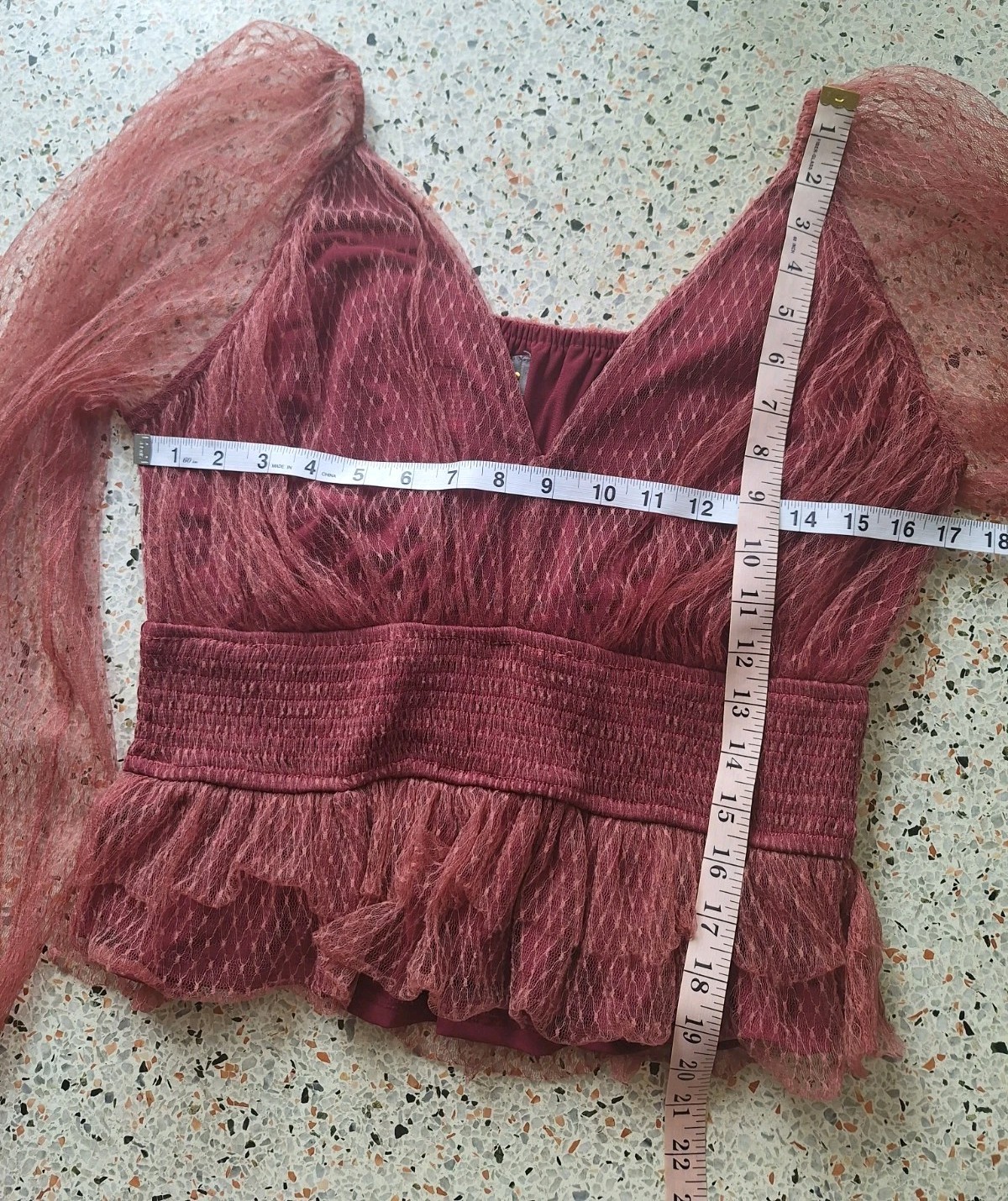 Anthropologie Tulle V-neck Mesh Puff Sleeve Sheer Smocked Blouse Size 1X Whimsy