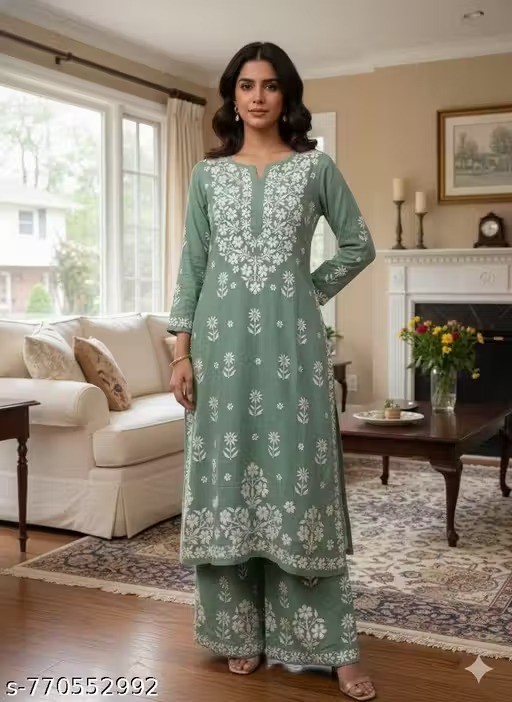 Readymad Chikanakari Kurta/kurti and plazoo Set for Women’s Party Festive Outfit