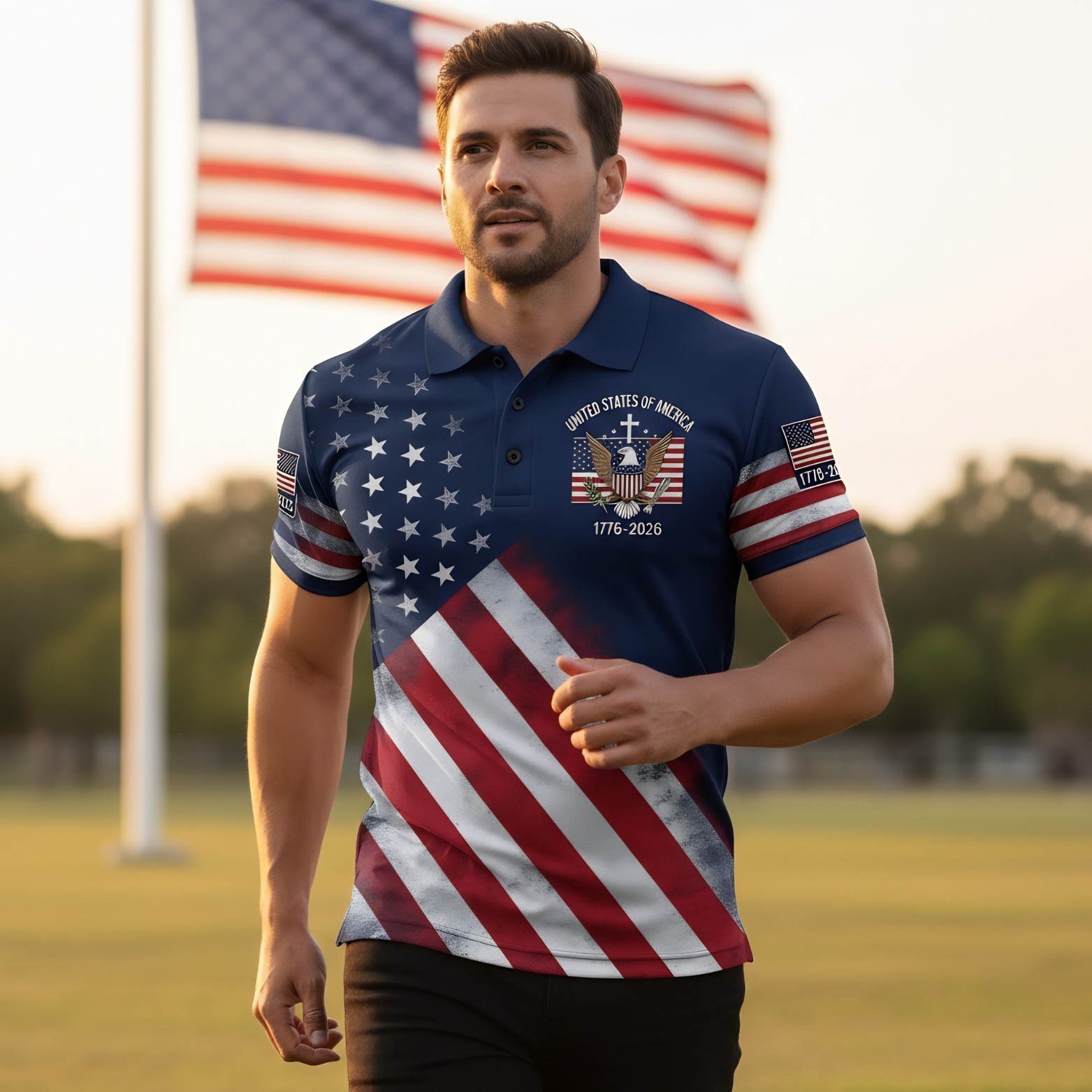 250th Anniversary Patriotic Polo Mens United States Of America 1776-2026 (S-5XL)