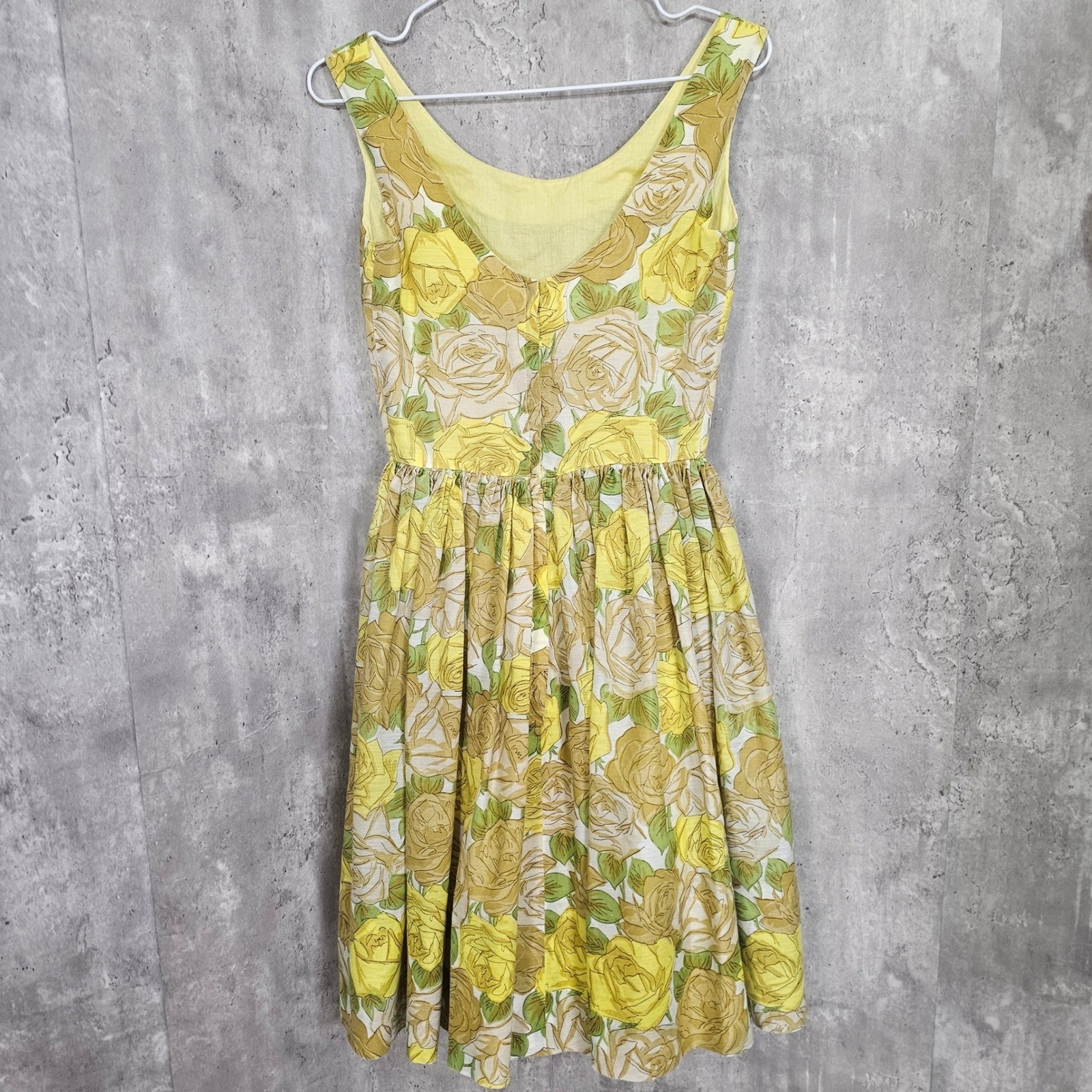 Vintage 50s 60s Melinda California Yellow Rose Floral Sundress Fit Flare Flirty