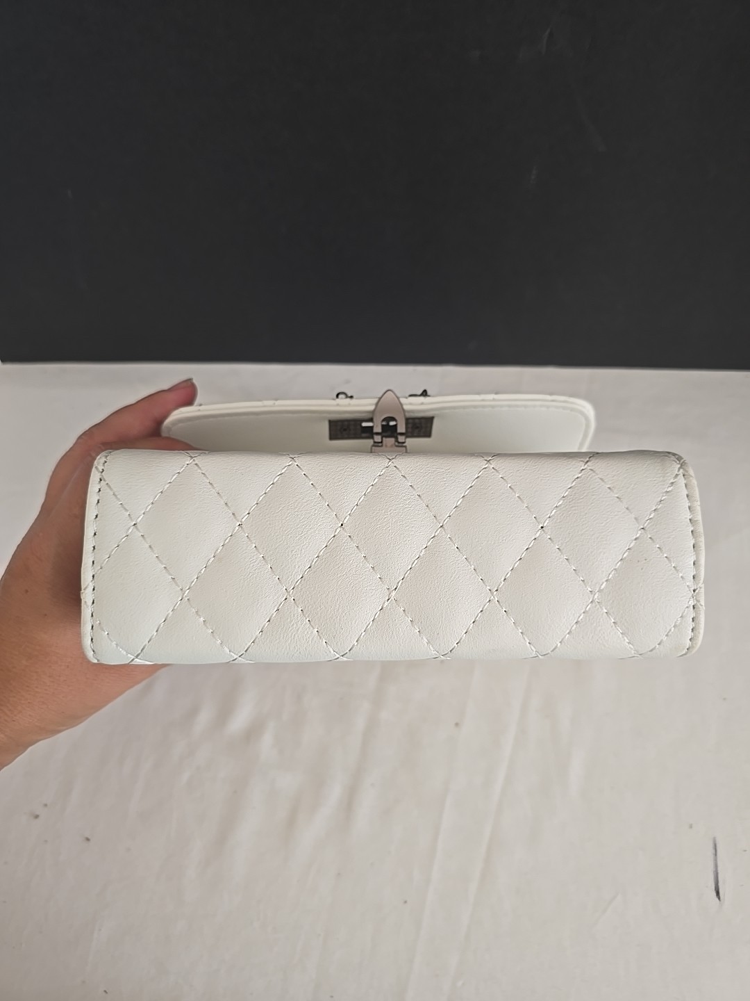 White Minimalist Fashion Quilt Diamond Lattice Square Bag Shoulder HandBag Purse