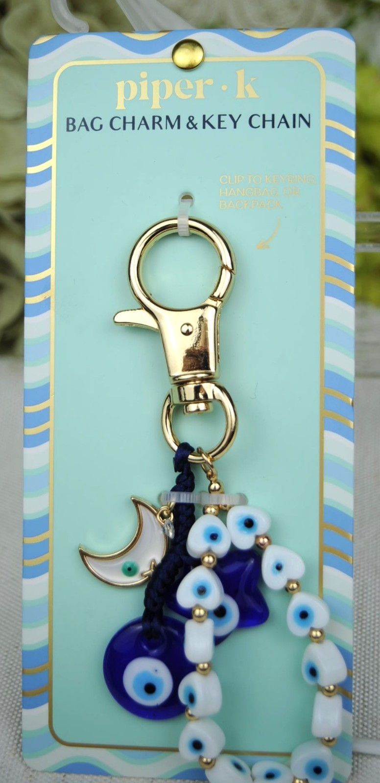 NWT Piper K Evil Eye Bag Charm / Key Ring NICE!