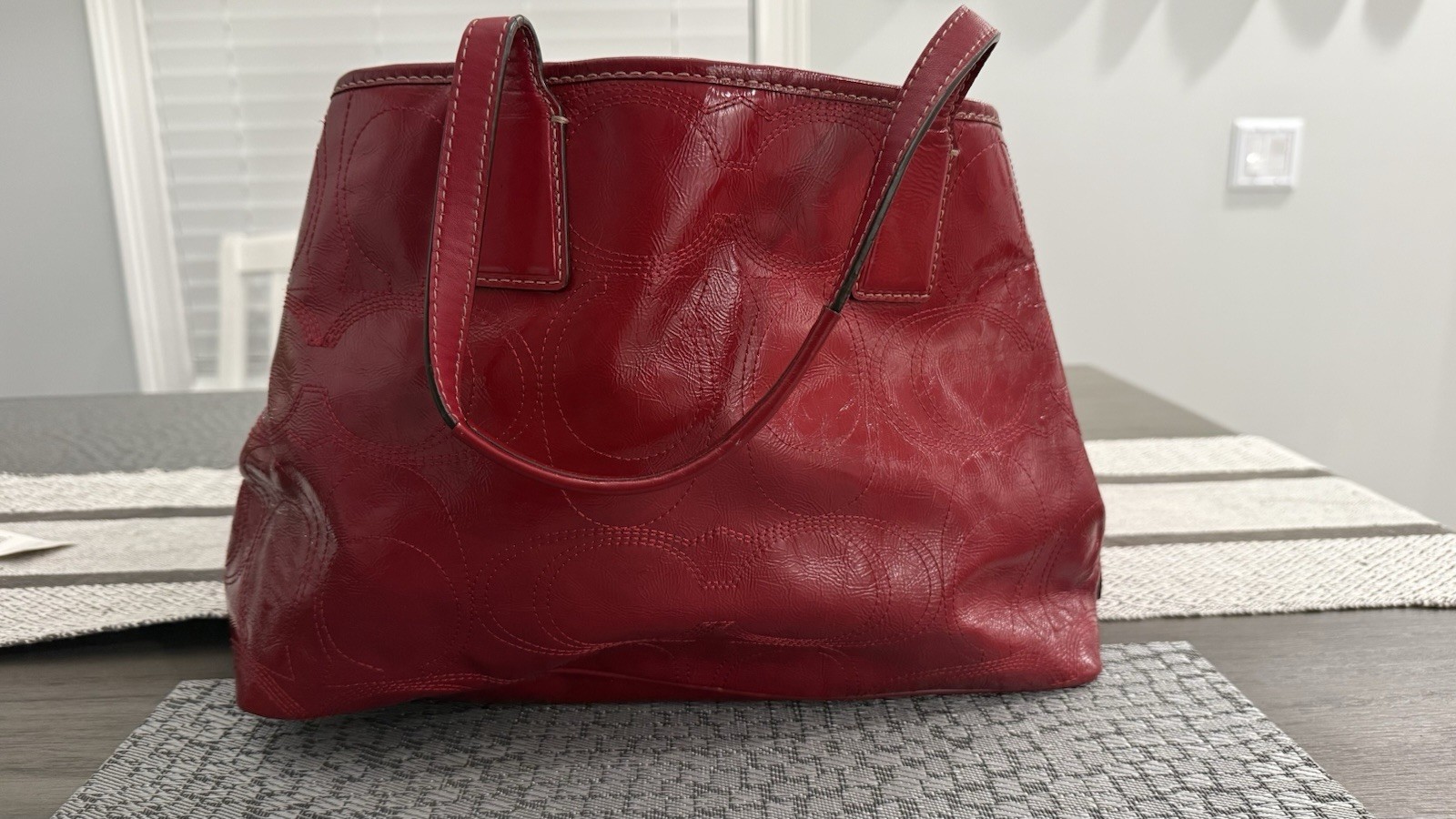 Coach Red Logo Satchel/Top Handle Bag Silver Hardware Kiss Lock Snap Charm