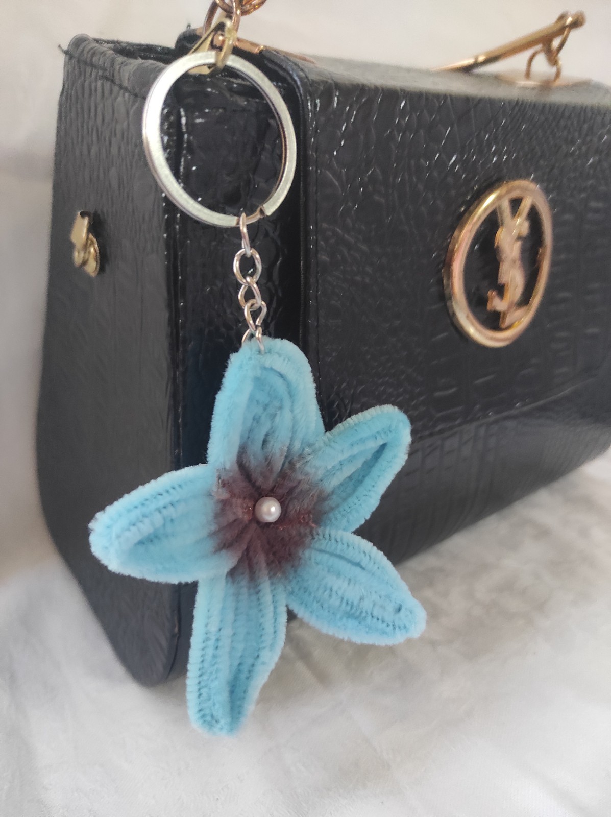 : ​Handcrafted Velvet Blue Star Keychain – Artisan Floral Bag Charm – Limit