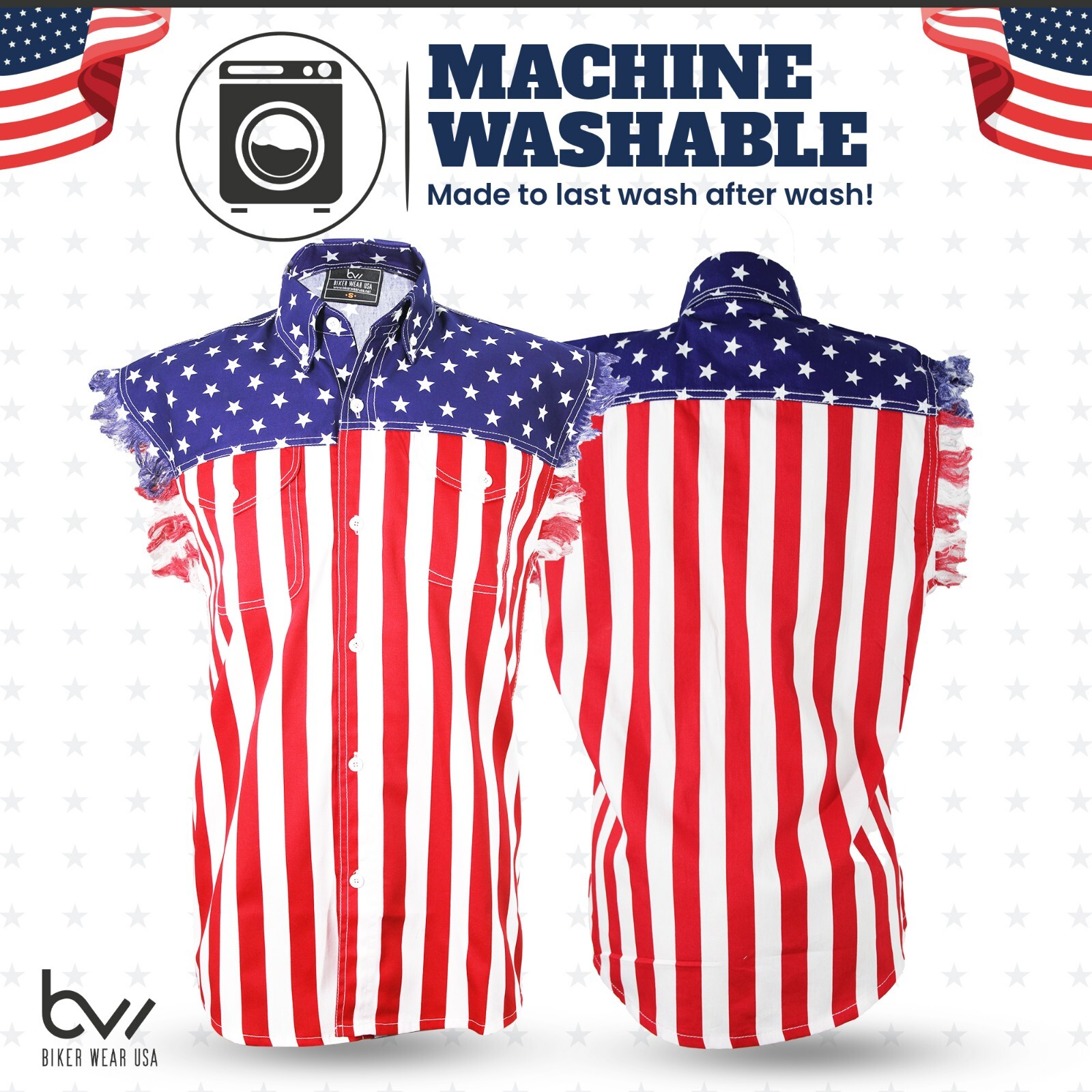 USA FLAG SLEEVELESS DENIM SHIRTS – 100% Cotton