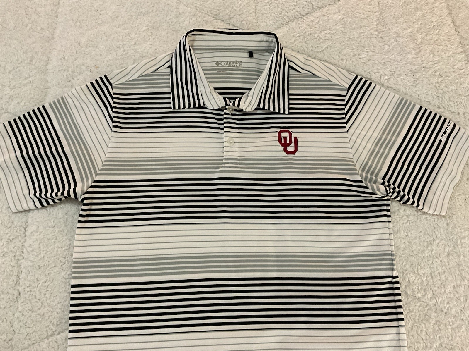 Columbia OU Oklahoma Sooners Mens Medium White Striped S/S Stretch