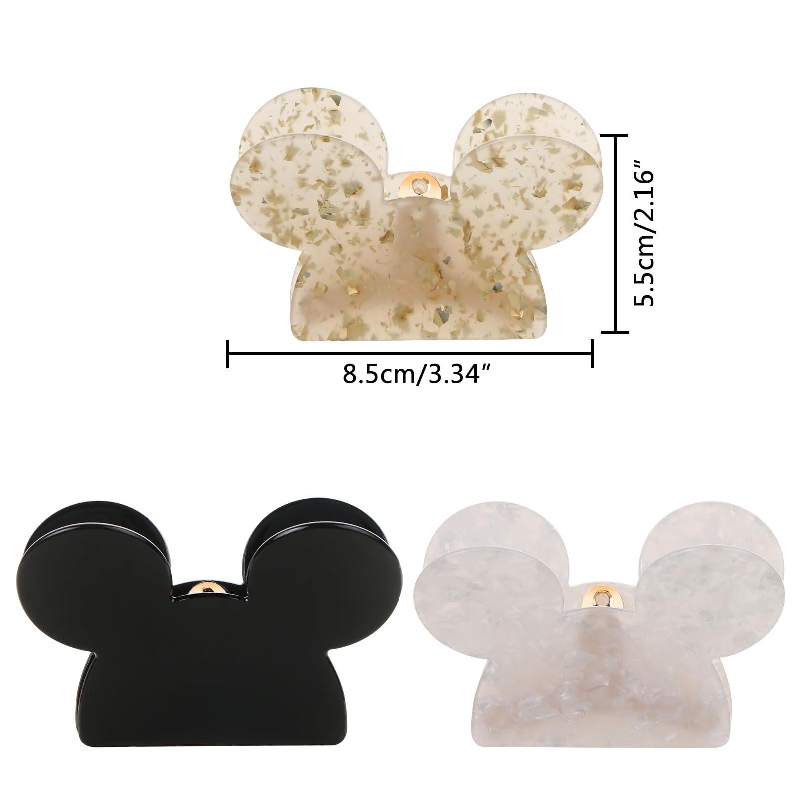 BENOSPACE 3Pcs Mouse Head Hair Claw Clips Acrylic White with Black Details