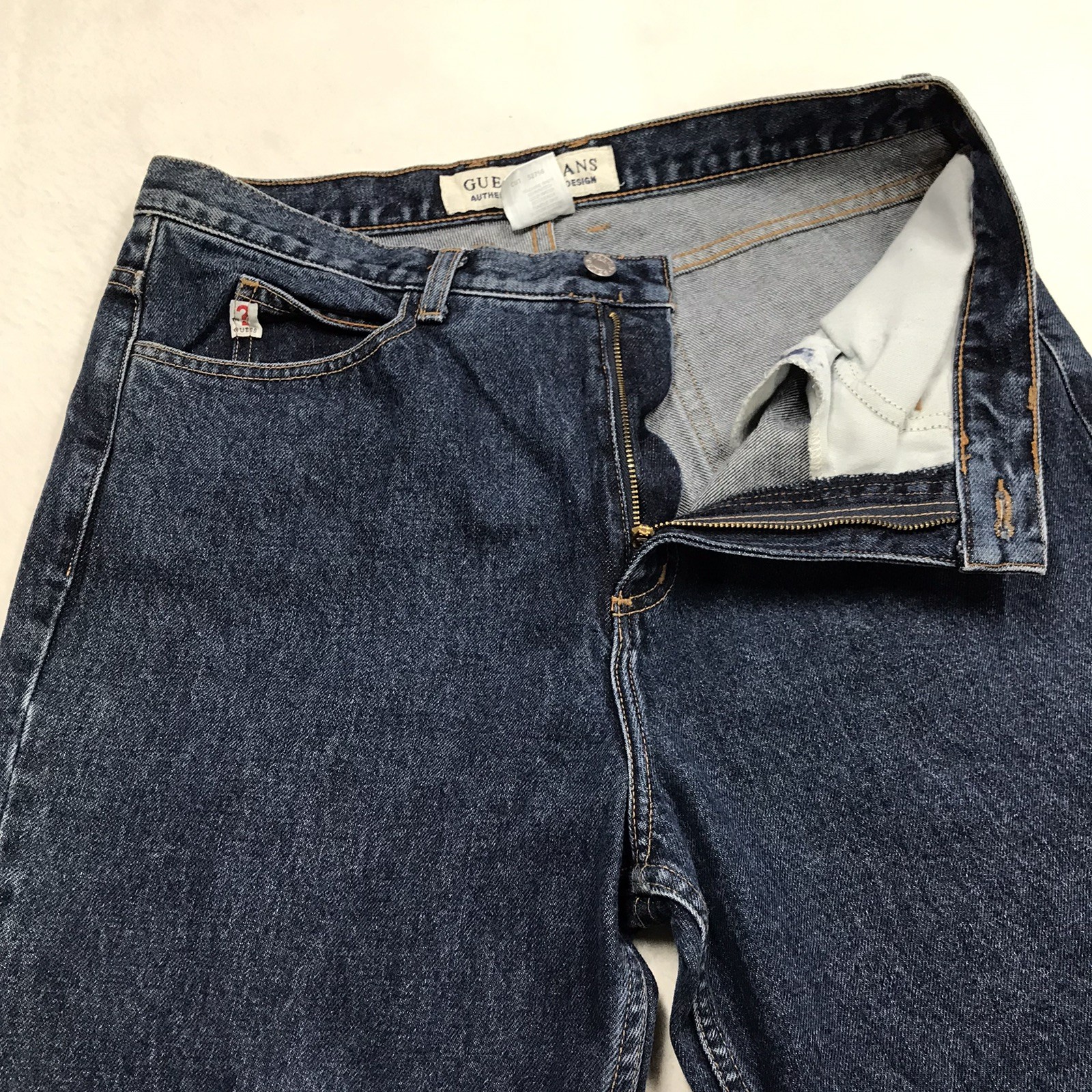 Vintage GUESS 1050 Jean Men 34×28 Tapered Relaxed Fit Dark Wash USA Made Denim