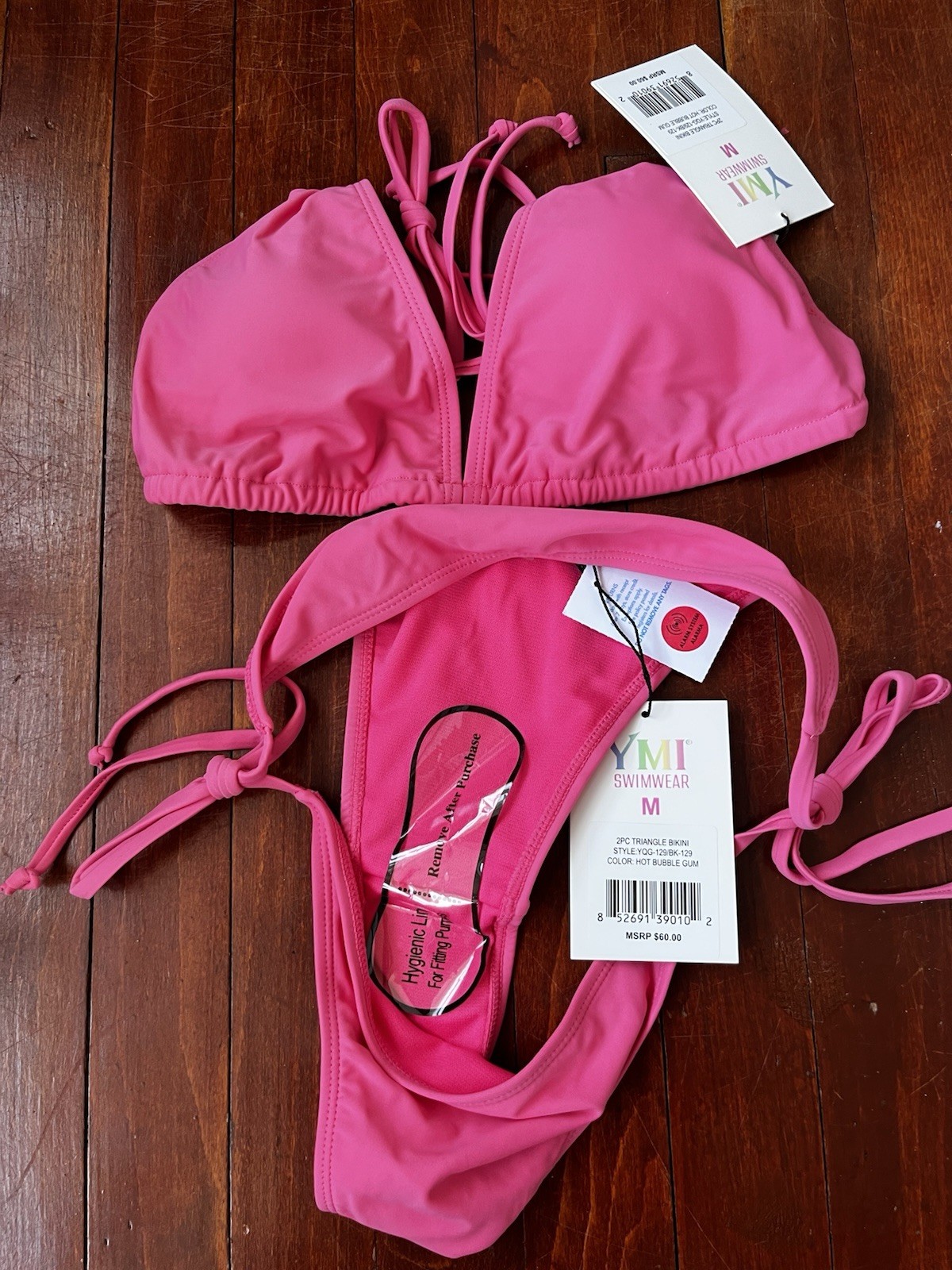 YMI Swimwear Women’s Solid Pink 2-Piece Triangle Halter Bikini Set Size M