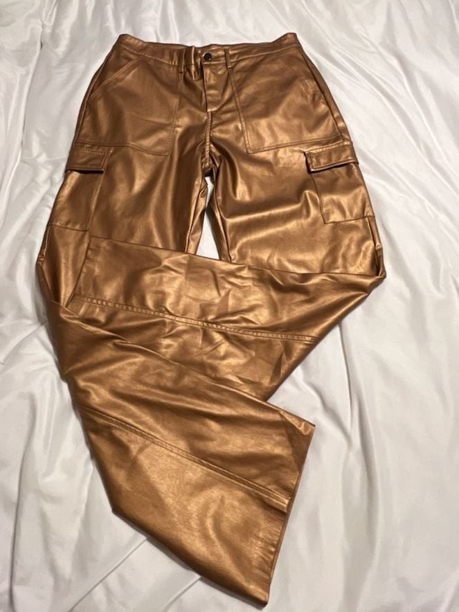Esqualo Brandy Metallic Vegan Leather Cargo Pants