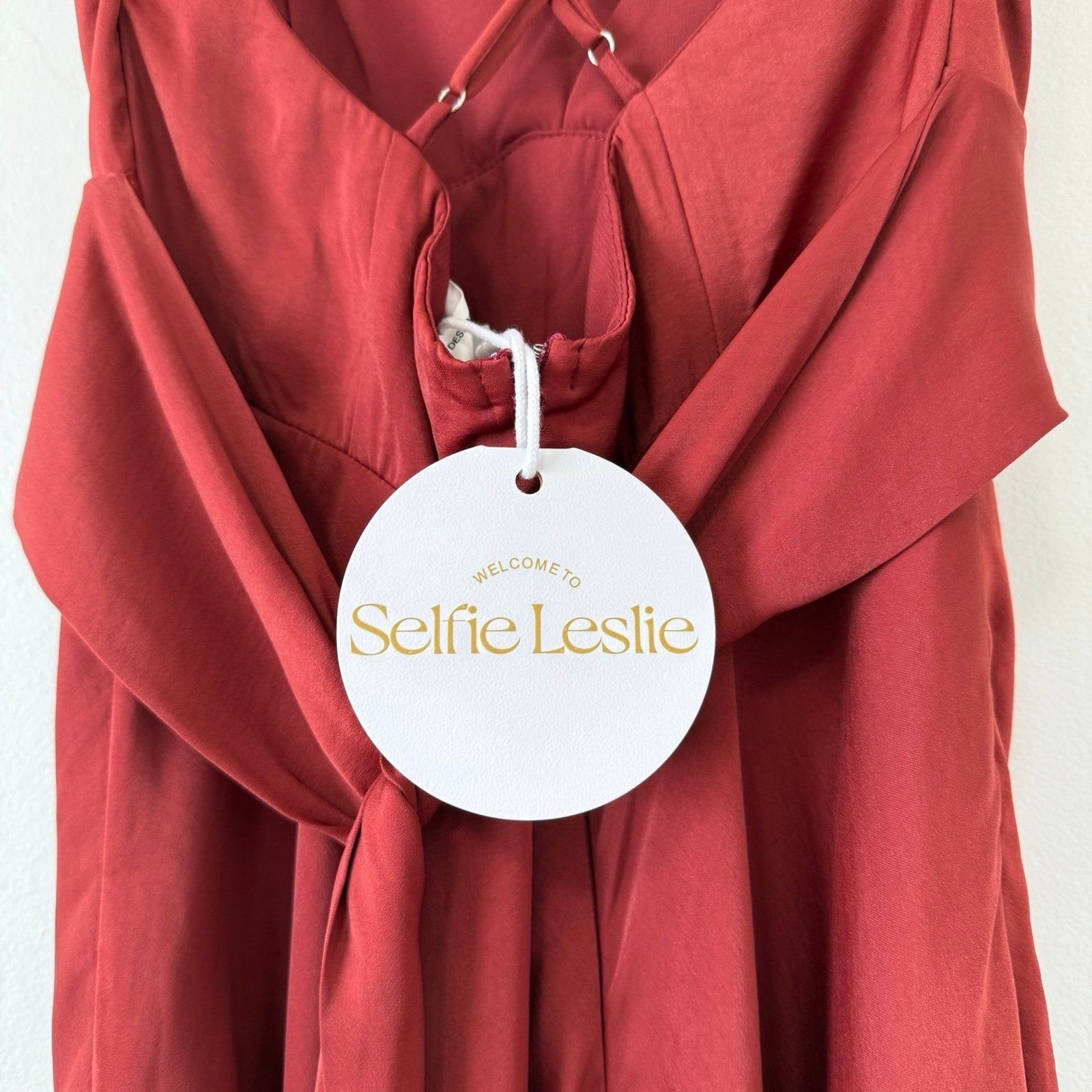 NWT Selfie Leslie Linka Cami Strap Midi Dress in Chocolate Size 8US