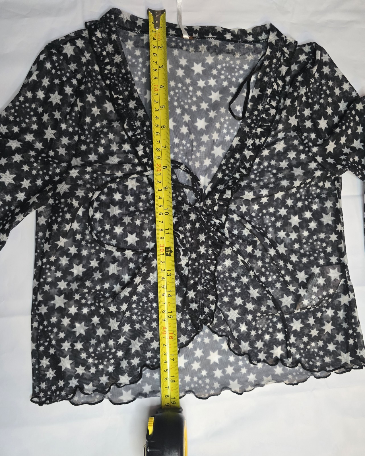 FREE PEOPLE Sheer mesh Black White Star Print Front Tie Marne Top Women’s Size S