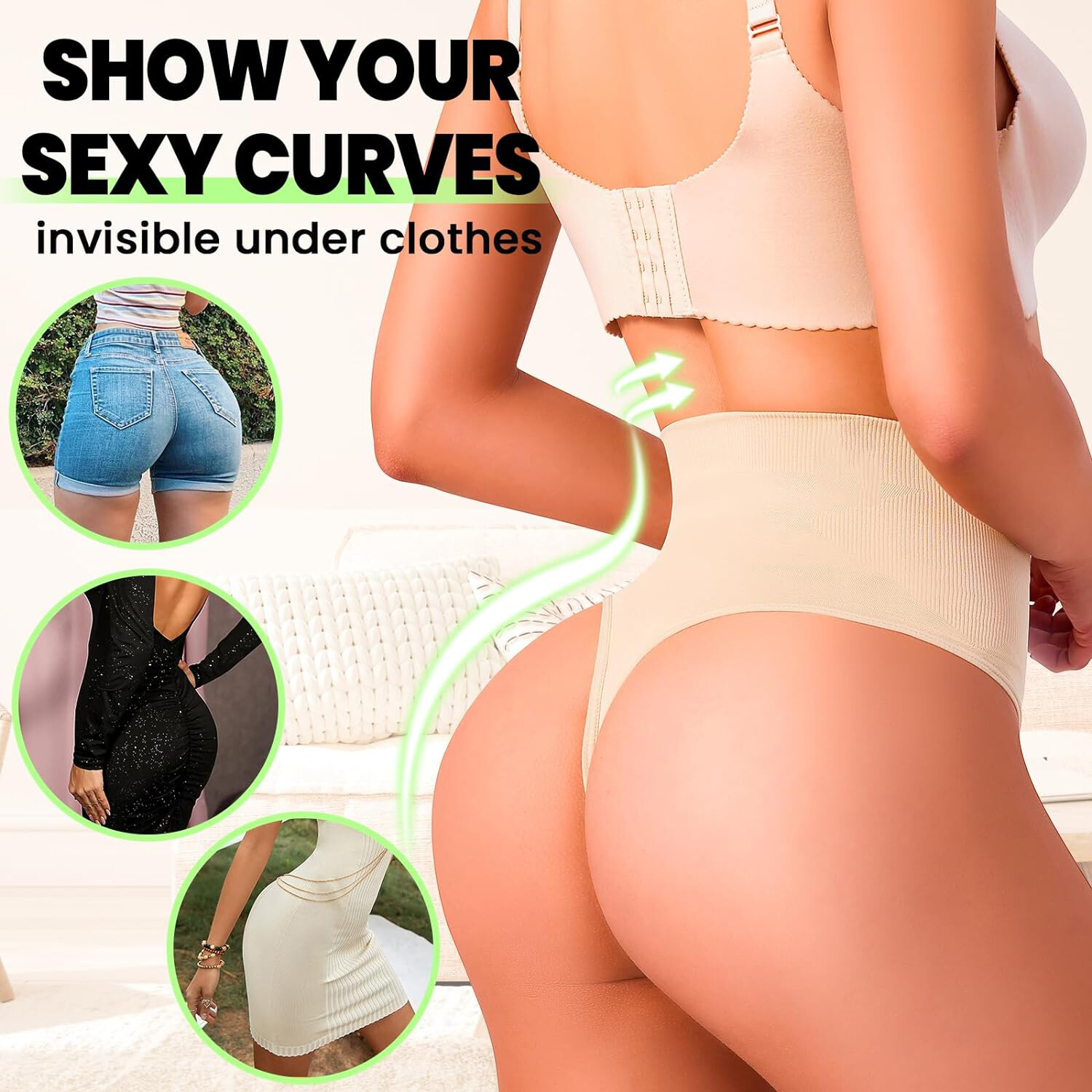 Tanga Con Control De Abdomen Para Mujer Bragas De Faja Sin Costuras Moldeadora