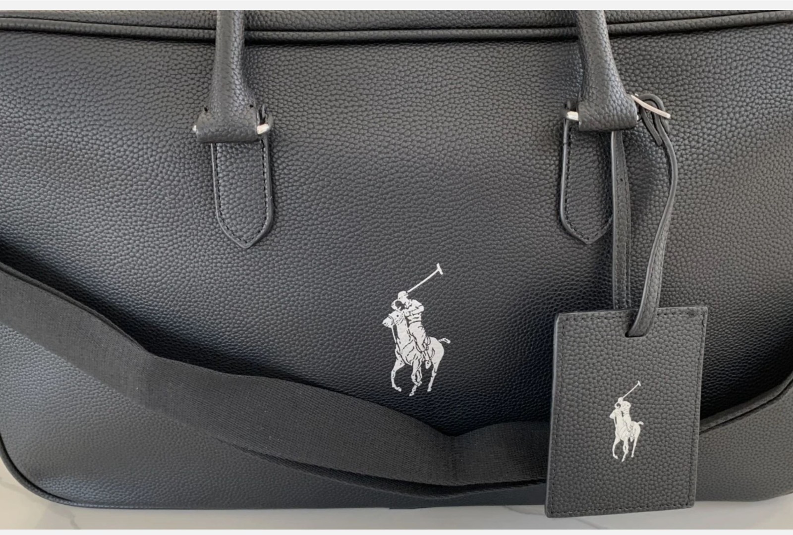 Ralph Lauren Fragrances Duffle Black Faux Leather Travel Shoulder Gym Bag New