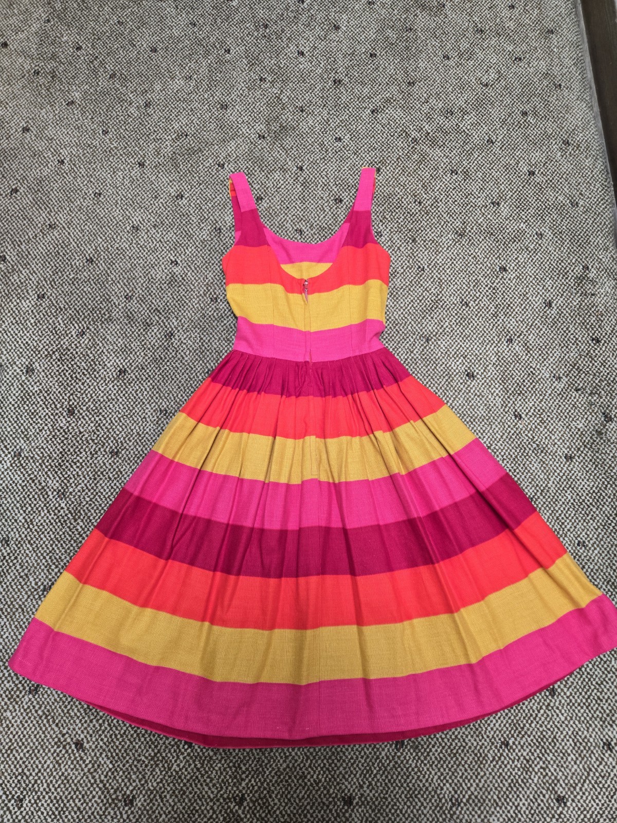 RARE Vtg Parade New York Orange Fuschia Yellow Striped Fit Flare Dress 50s sz XS