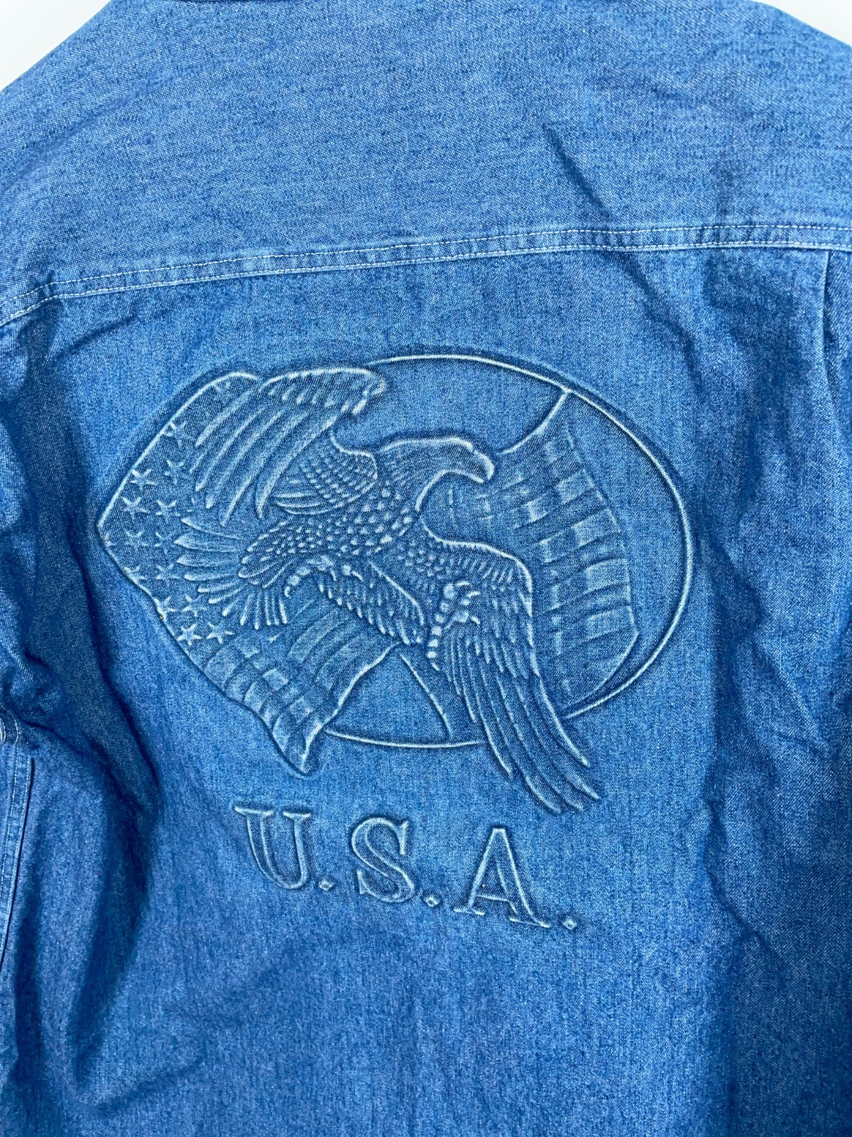 Heavyweight Embossed Denim Shirt Men’s Large Blue American Flag Eagle Union Made