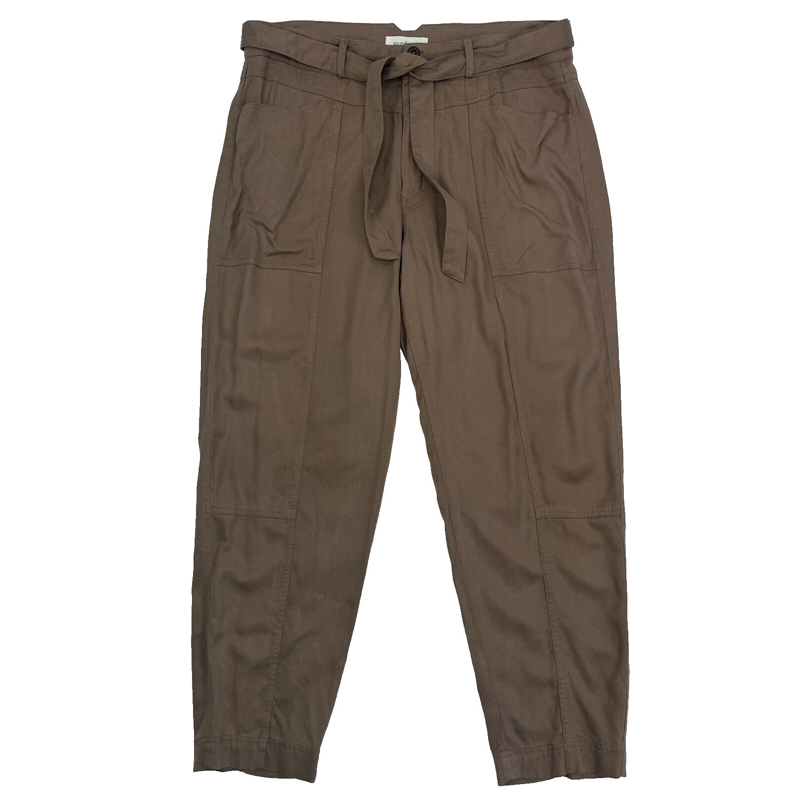 Sundance Fluid Days Pants Lyocell Viscose High Waist Belted Clay Brown Size 14