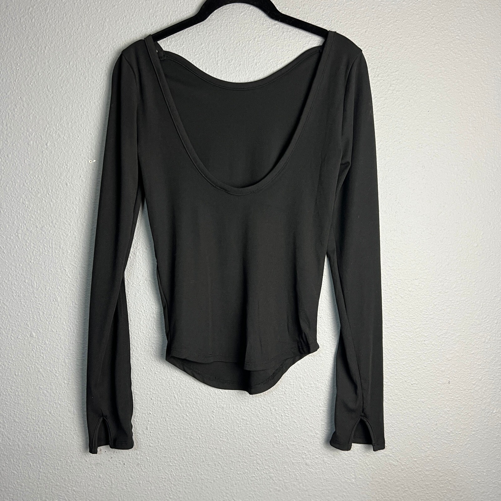 HYFVE Long Sleeve Lightweight Top Low Cut Back Casual Base Layer Black Size S