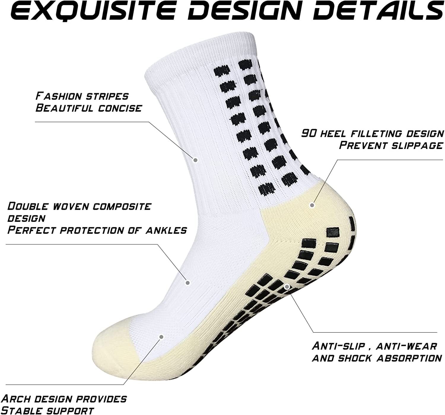 4 Pair Sport Socks Anti Slip W/ Grip Soccer Men Football Basketball Sock Premium